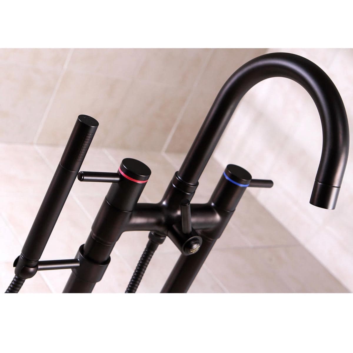 Kingston Brass | Concord - 3 Hndl 2 Hole Tub Faucet, Hand Shower, Oil Rub Brnz - alternate view