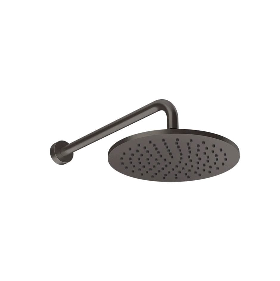 Gessi Origini Wall-Mounted Round Shower Head, 15.5" Arm in Black Metal Brushed Pvd