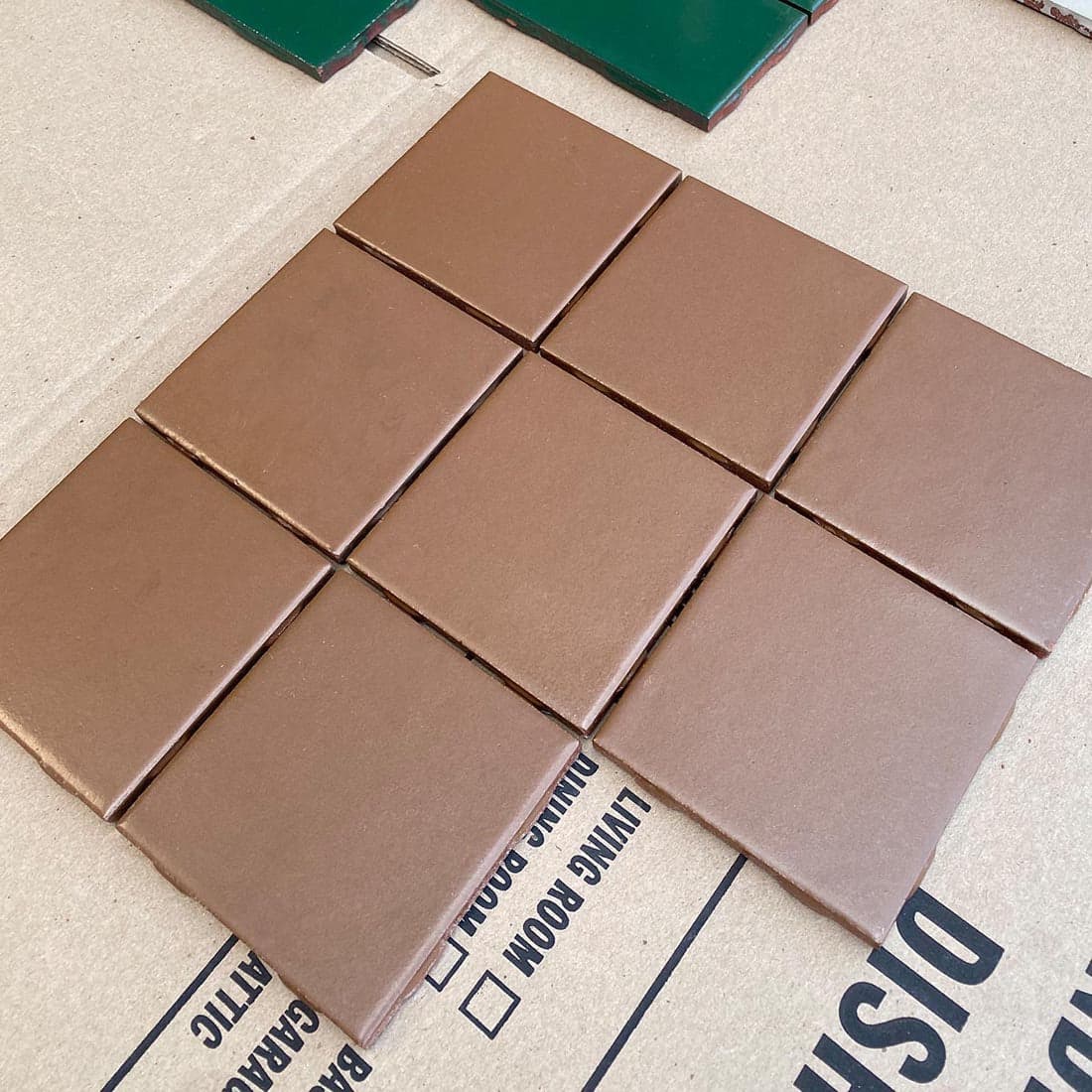 Franciscan Tile | Vintage Brown Ceramic Subway Tile 4x4x3/8 - alternate view