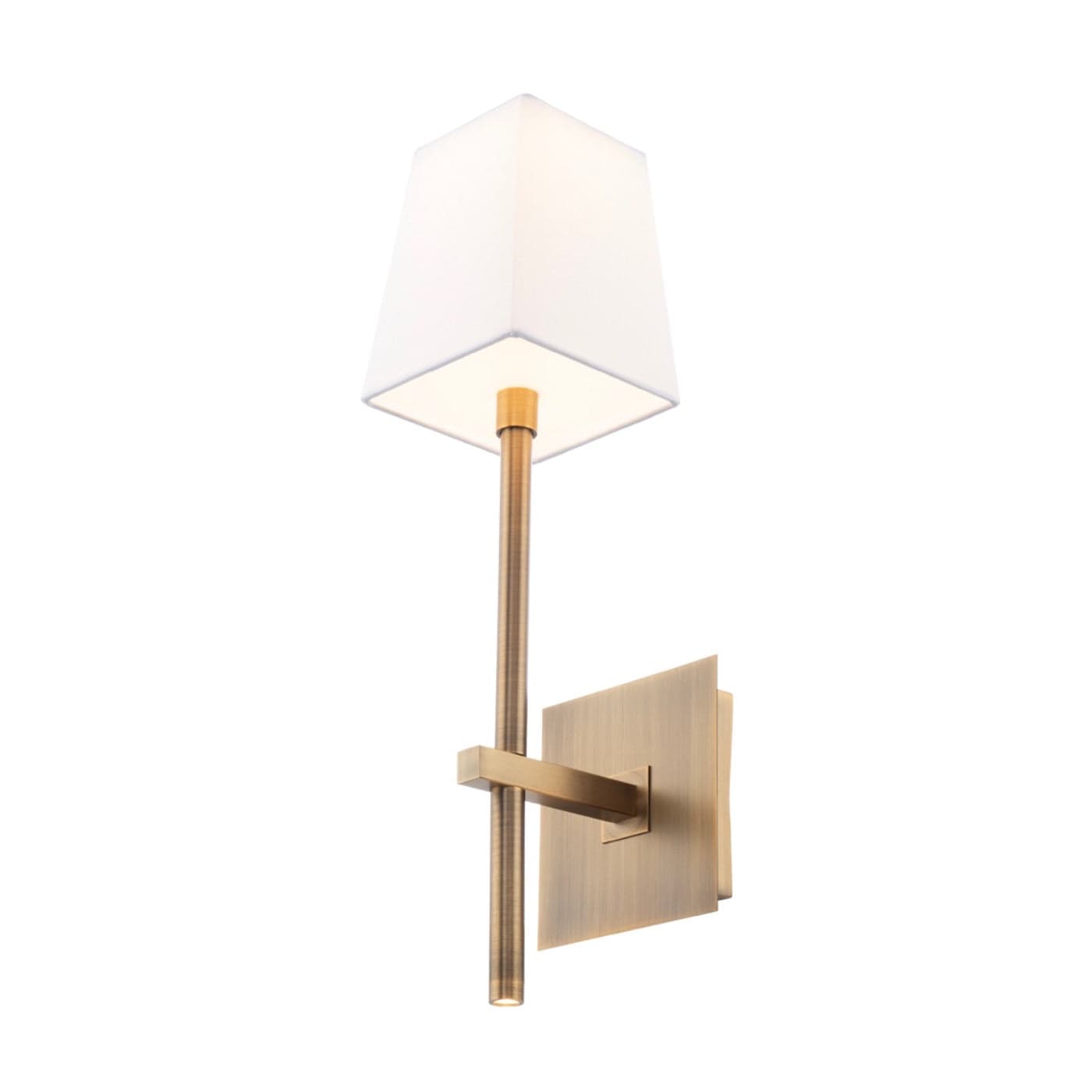 WAC Lighting Seville Wall Sconce 3000K in Aged Brass with square fabric shade