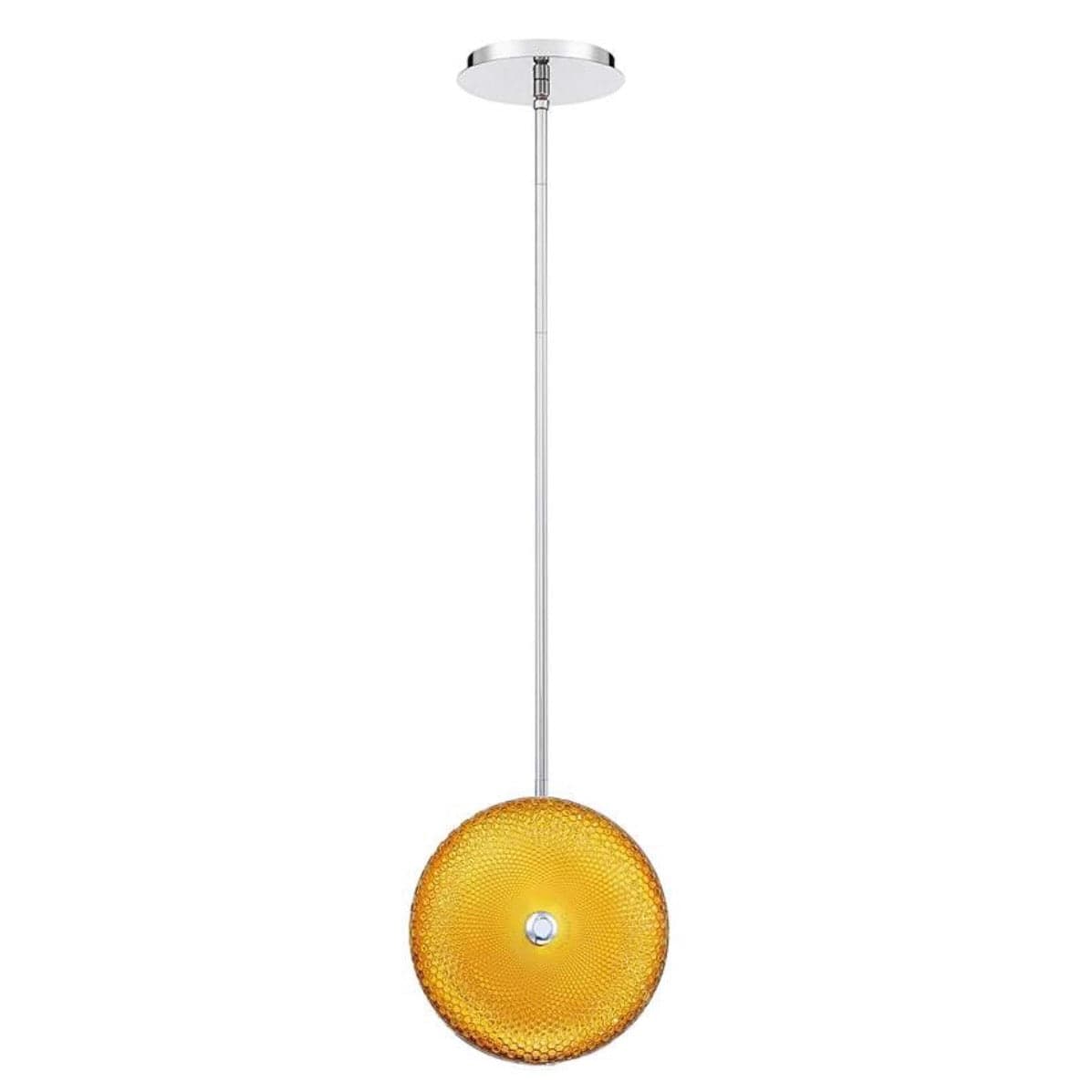 Eurofase Caledonia LED Pendant with yellow honeycomb glass and chrome trim, 8.5" width