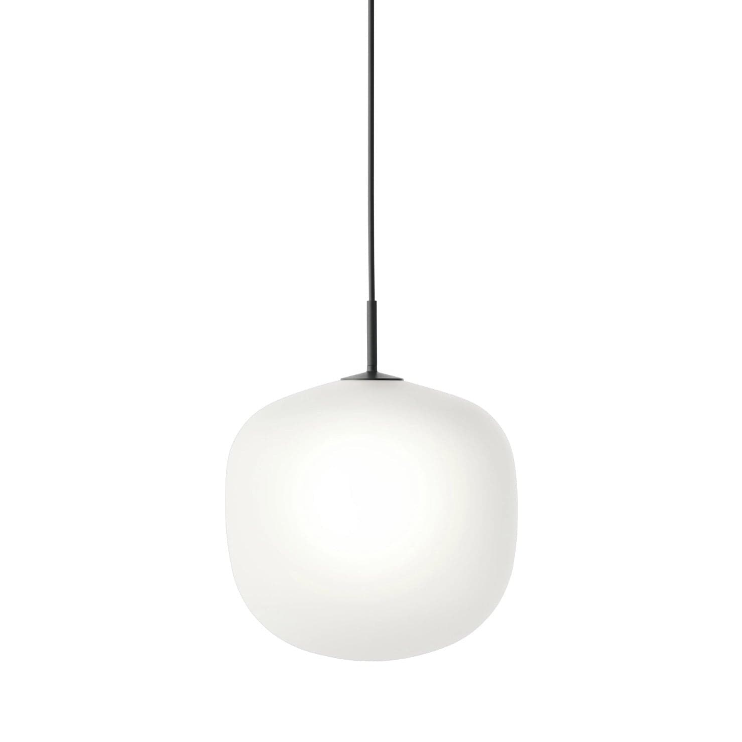 Muuto Rime Pendant, 14.6" diameter, semi-transparent sandblasted glass shade with black cord