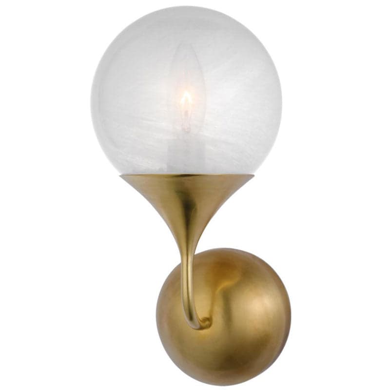 Aerin Cristol Small Sconce by Visual Comfort & Co., hand-rubbed antique brass with white strie glass, 12 inches tall