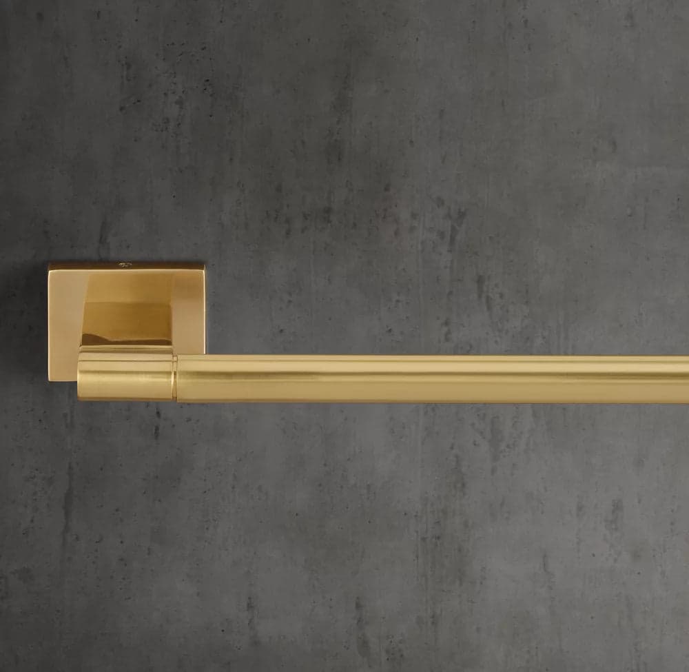 RH 30" Modern Towel Bar in Aged Brass with squared edges and bull-nose finials