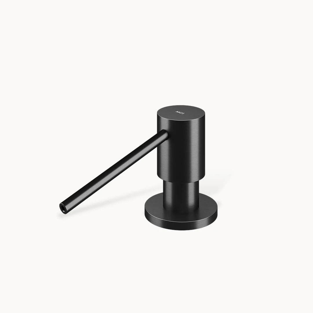 MGS Milano soap dispenser in matte black PVD stainless steel, 8.25 inches tall