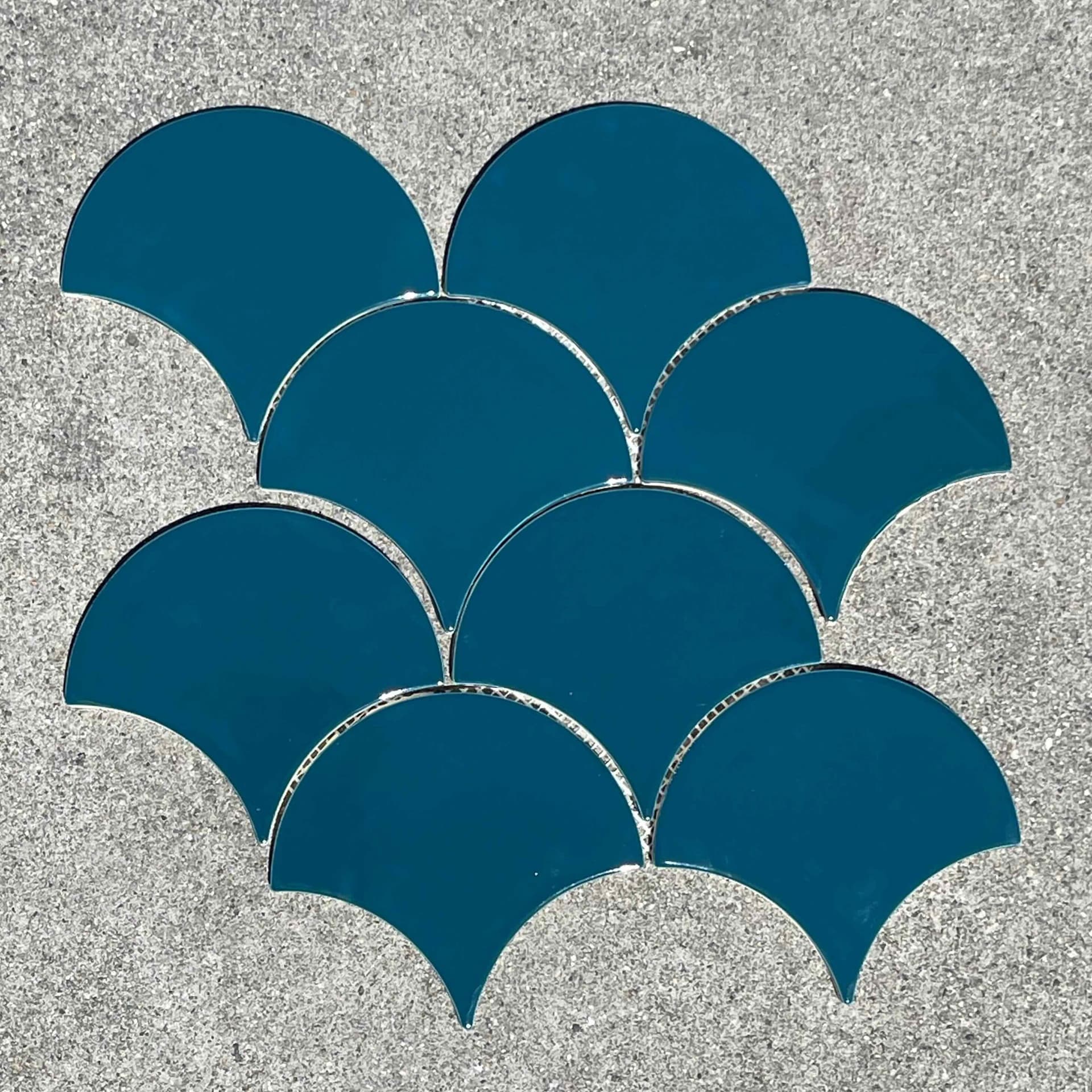 Mercury Mosaics & Tile Large Moroccan Fish Scales in Lake Superior Blue ceramic tile sheet