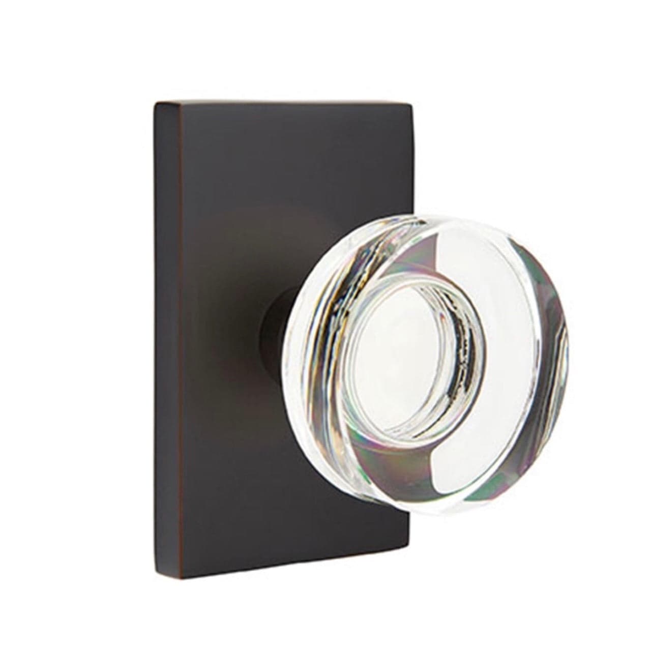 Emtek Modern Disc Passage Door Knob Set, Rectangular Rose, Crystal Collection in Oil Rubbed Bronze