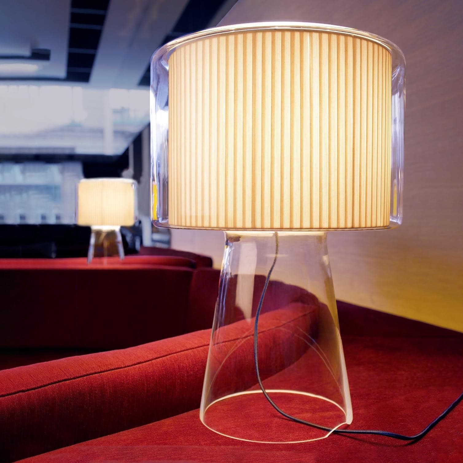 Marset Mercer Large Table Lamp with cotton shade encased in blown glass