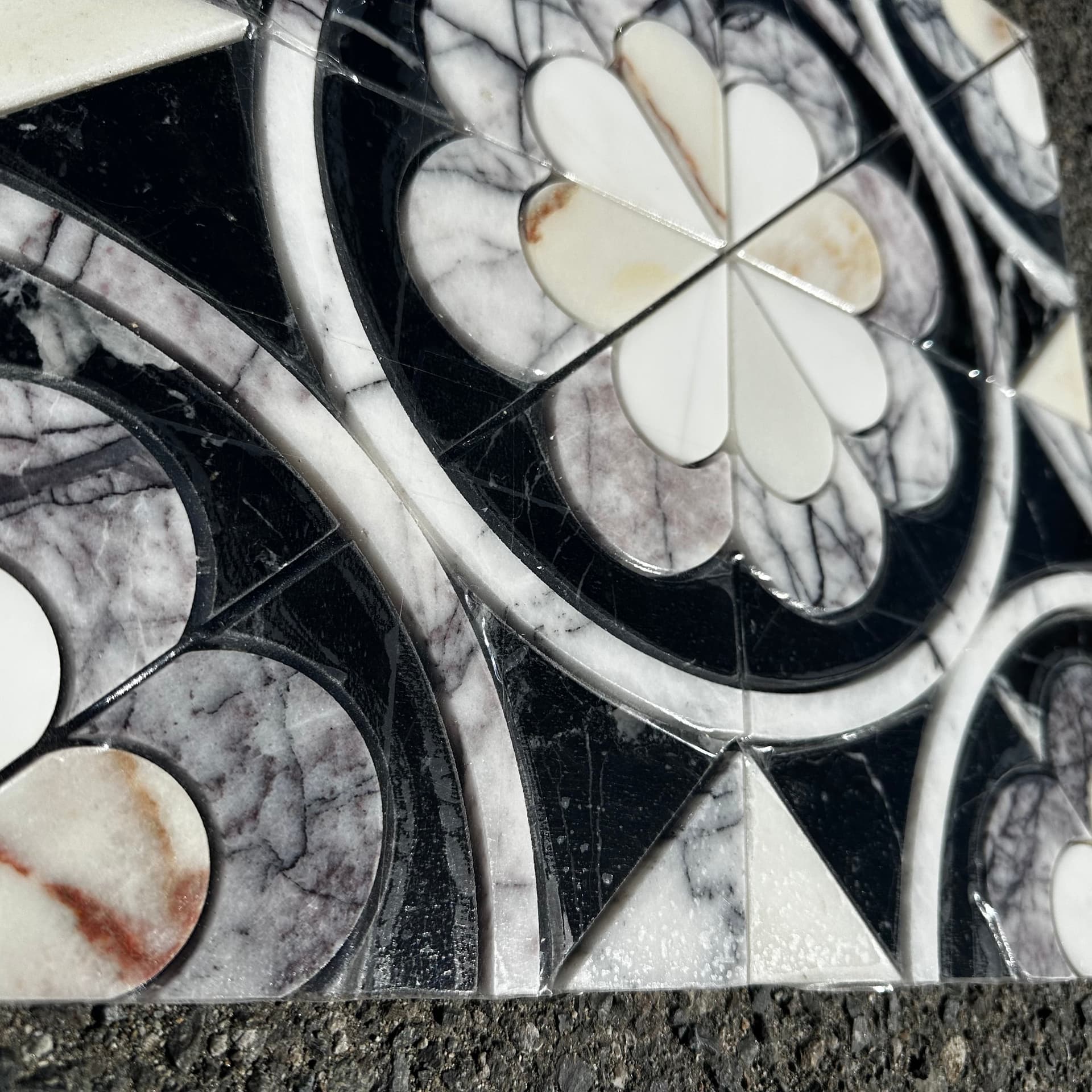 Artistic Tile | Encaustic Flower Waterjet Mosaic 16x16 - alternate view