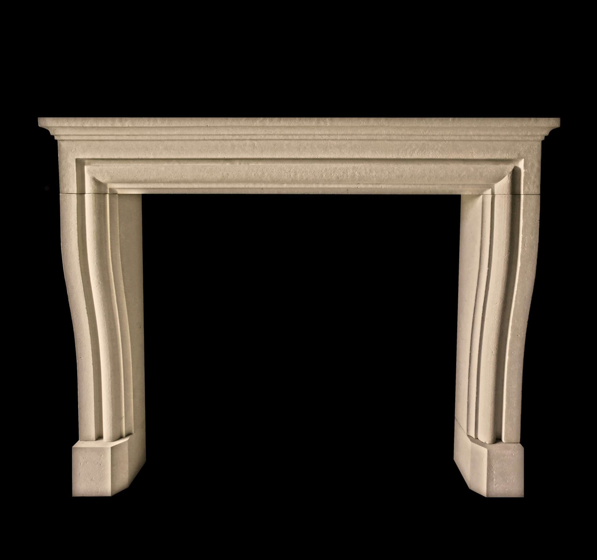 Tartaruga Design Avignon honed limestone fireplace mantel