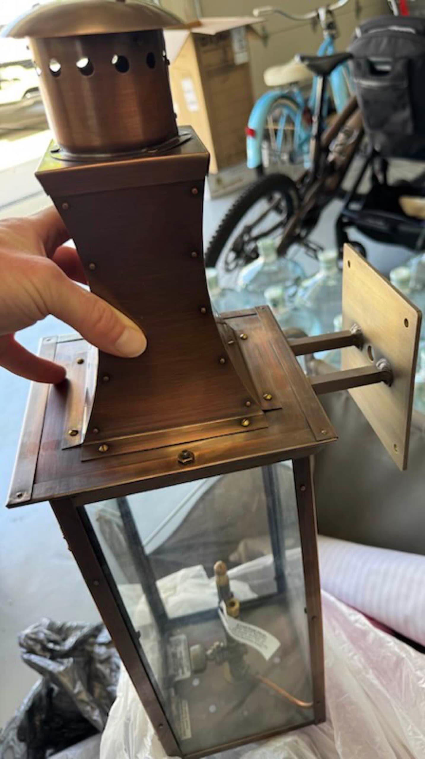 Bevolo | 24" Governor Natural Gas Copper Lantern (Naval Brass Bracket) - alternate view