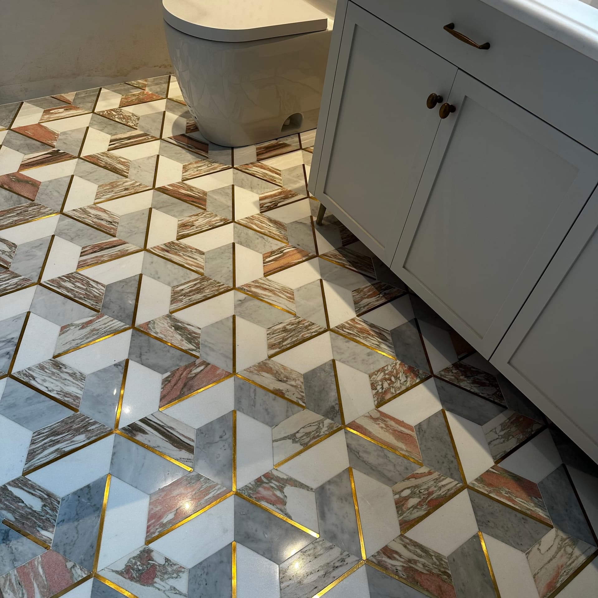 Soho Studio | Carraway Rosa Polished Marble and Brass Mosaic Tile - alternate view
