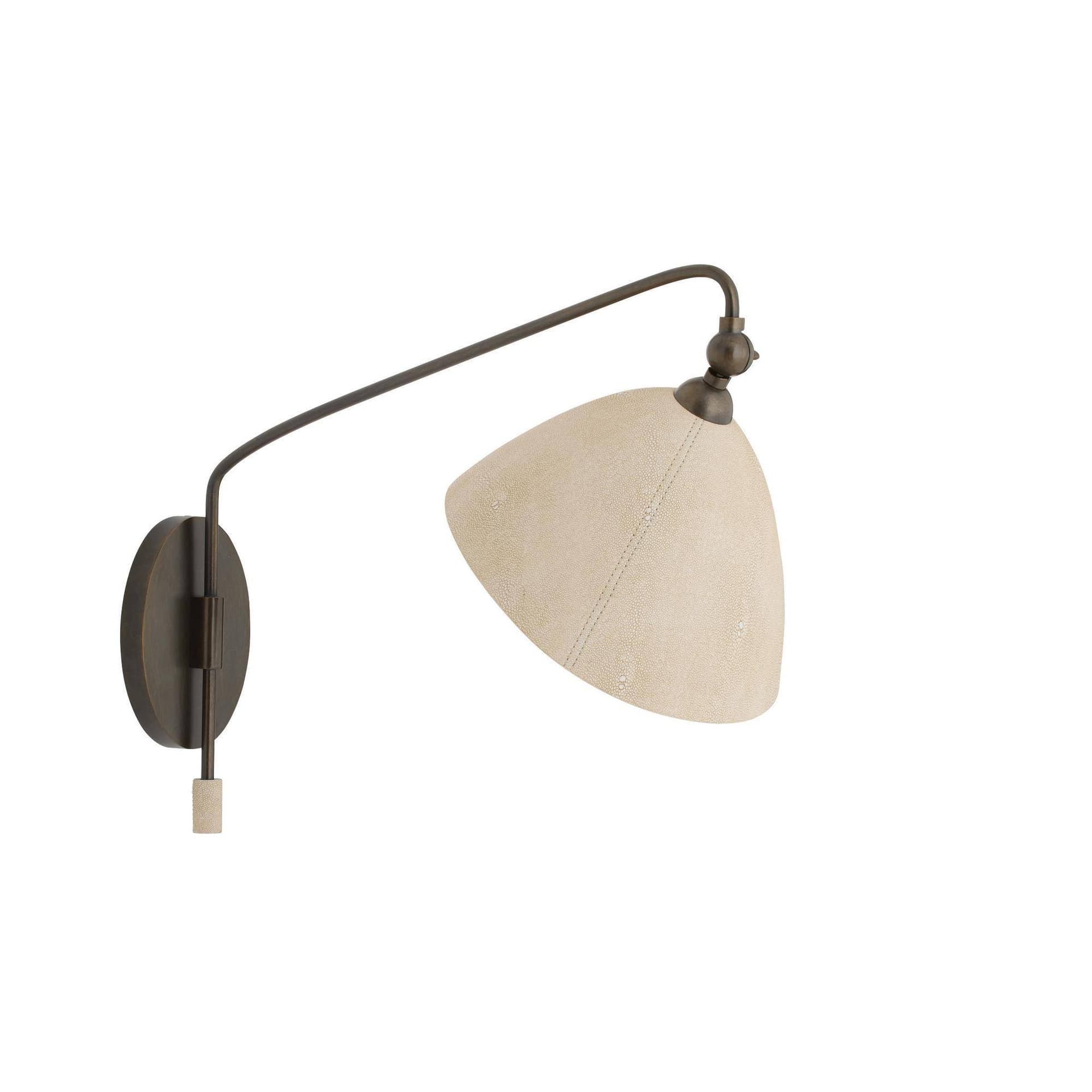 Arteriors Home Inlet Swing-Arm Wall Sconce — Ivory Faux Shagreen, English Bronze — leather