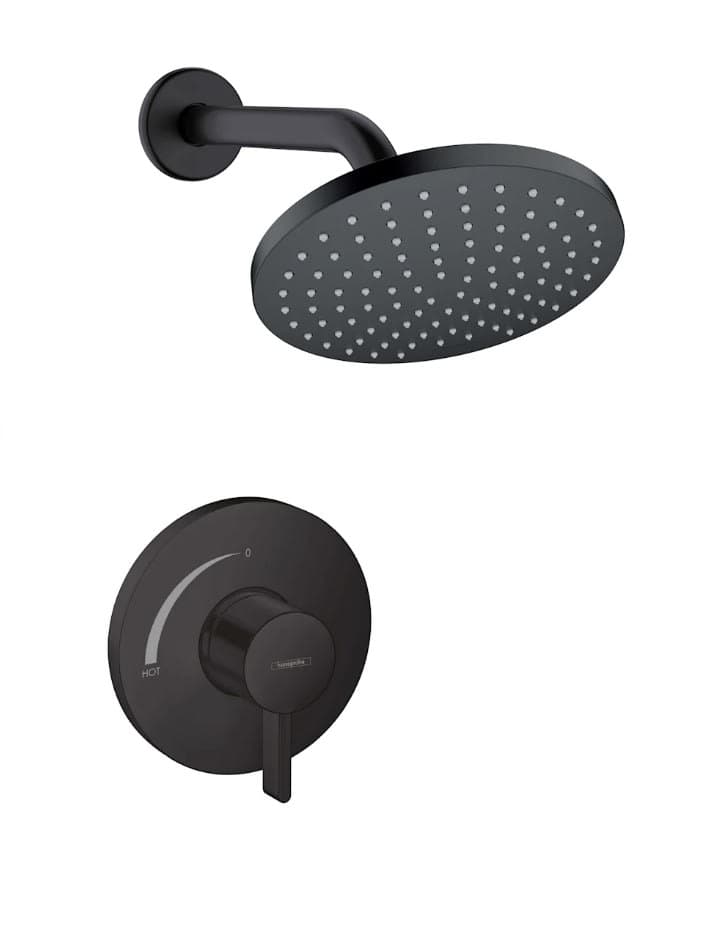 Hansgrohe Vernis Blend matte black shower trim package with 1.75 GPM single function showerhead