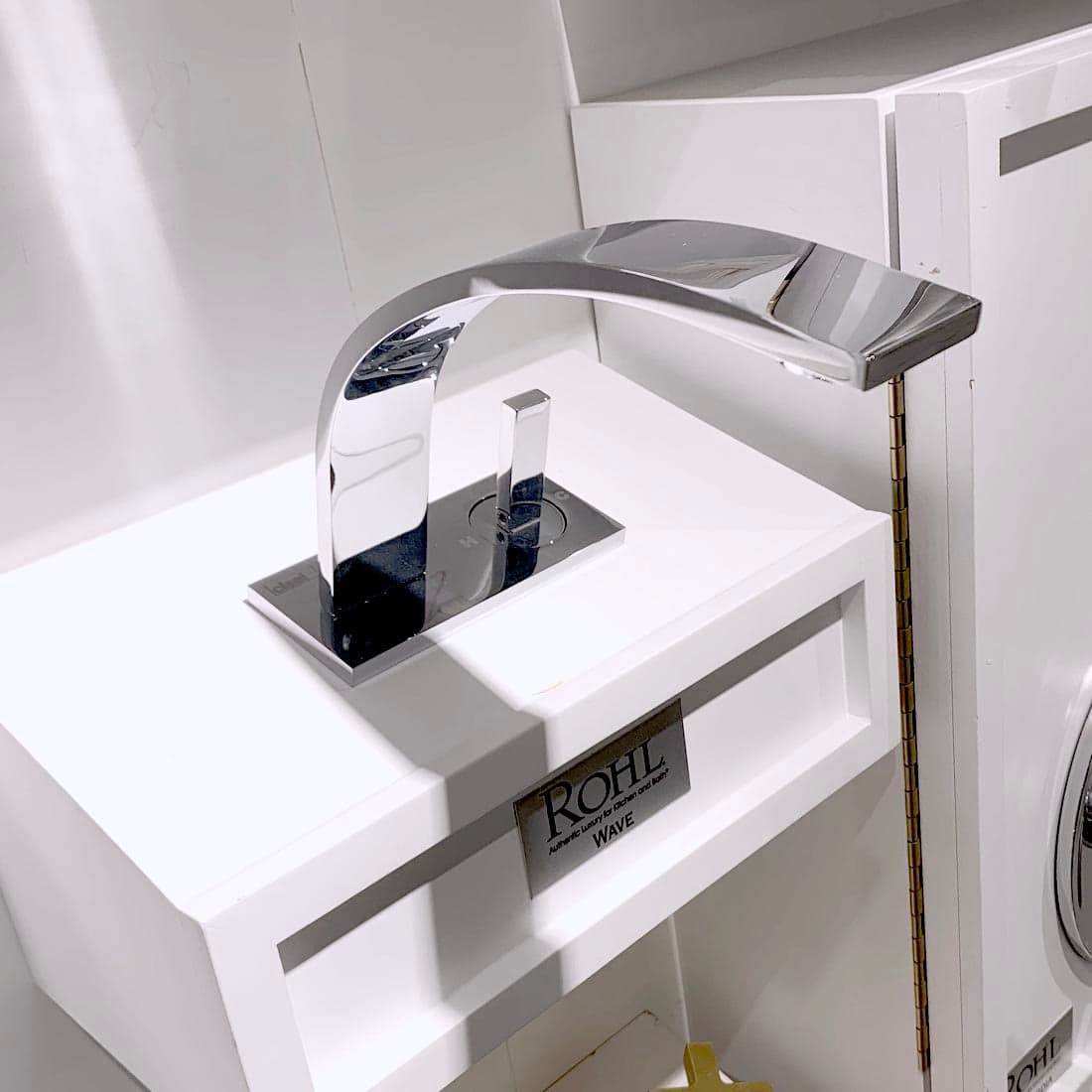 Rohl Wave High Neck Single Lever Deck Mount Bathroom Faucet in Polished Chrome