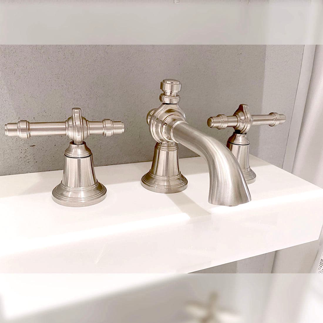 Kallista Inigo Lav Faucet Set, brushed nickel two-handle widespread lavatory faucet