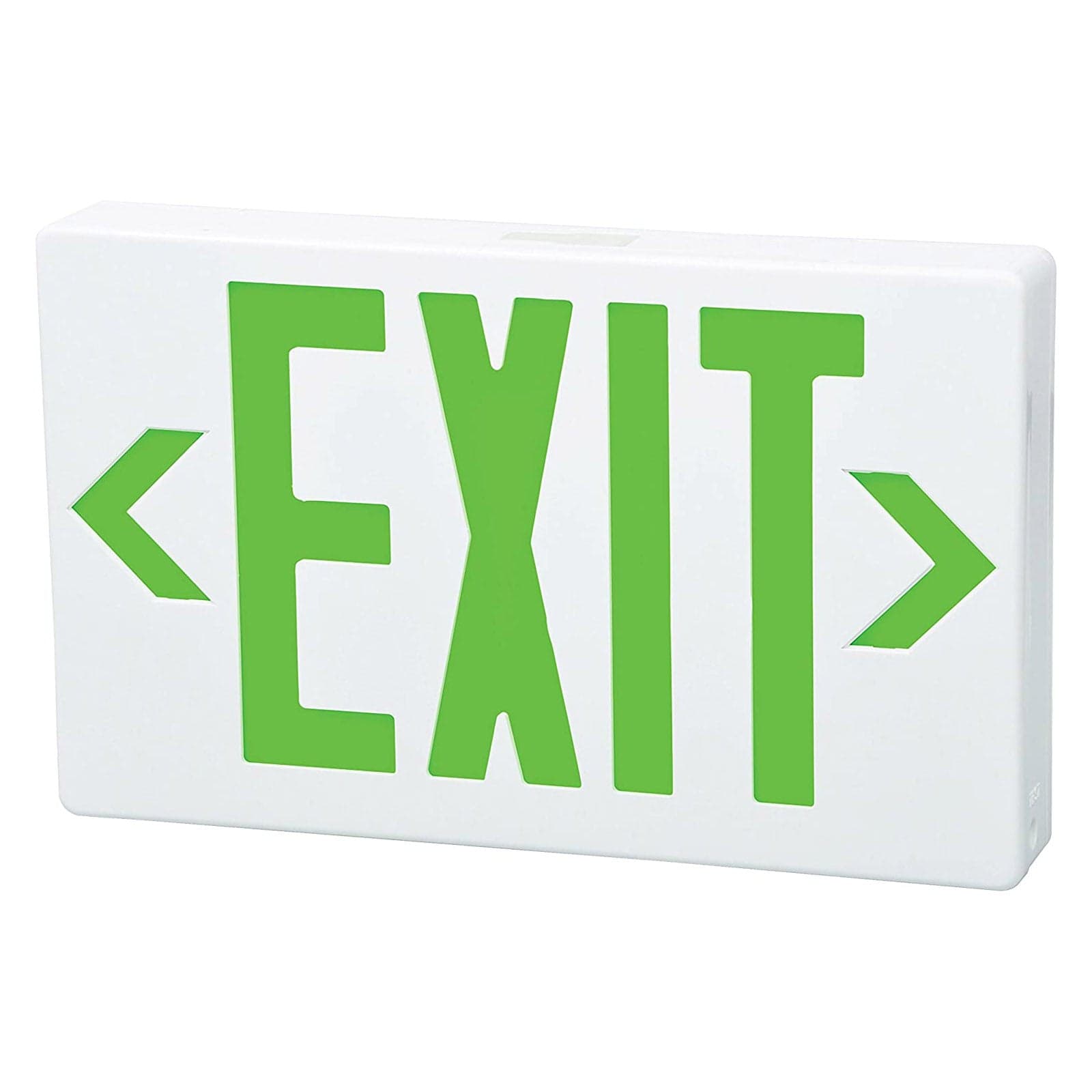Fulham LED Universal Emergency Exit Sign Fixture with white housing and green letters