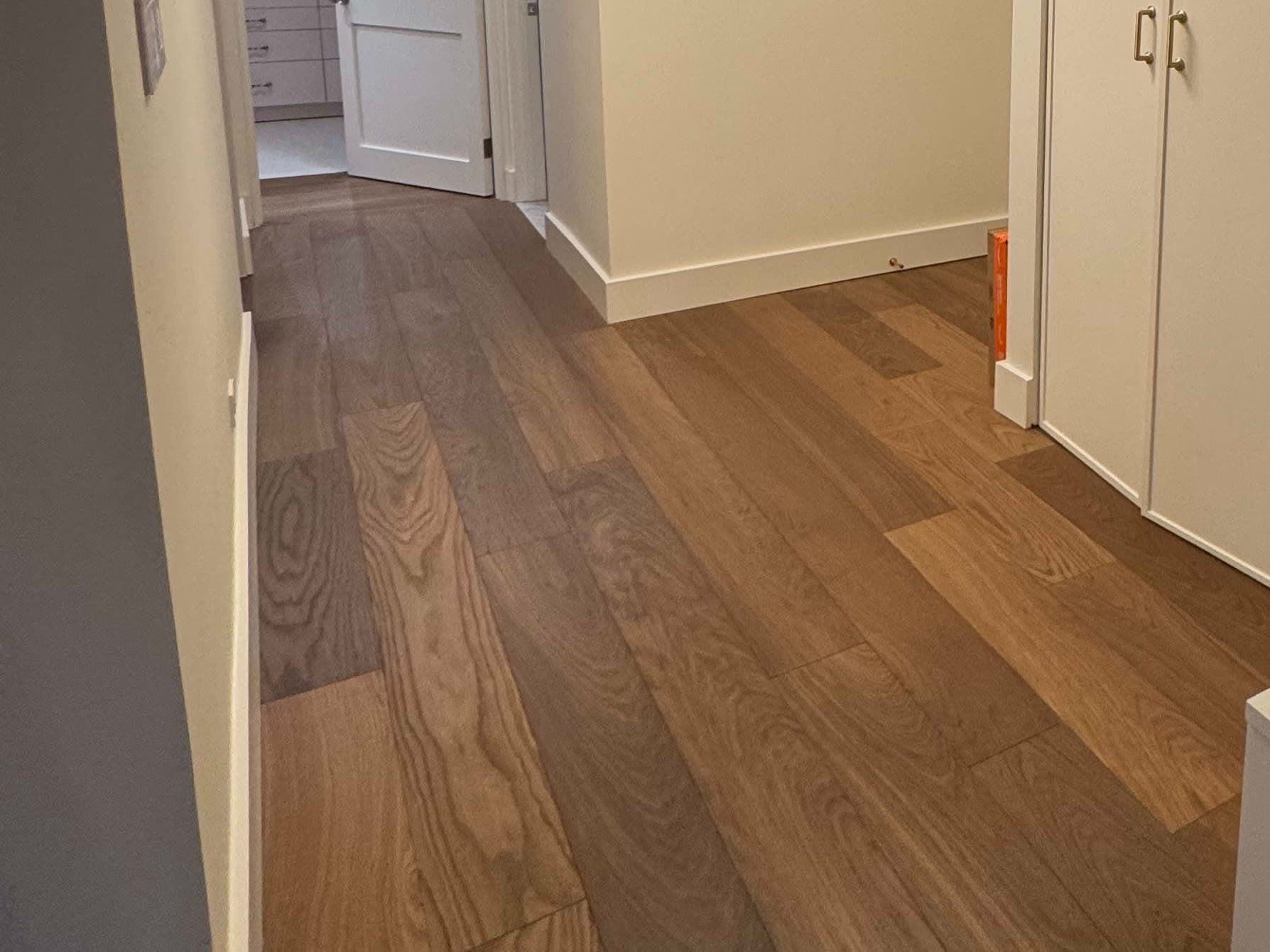PID Millux engineered white oak hardwood flooring, brushed smoked finish, 7.5" plank