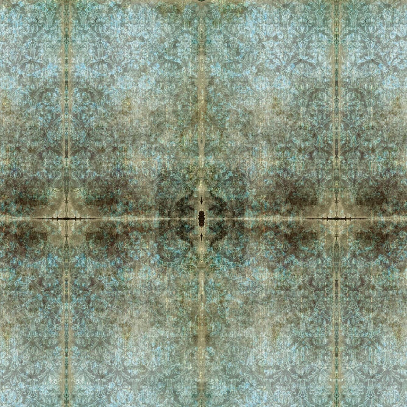 Blackpop Duprez Green Damask Velvet Fabric with distressed damask pattern