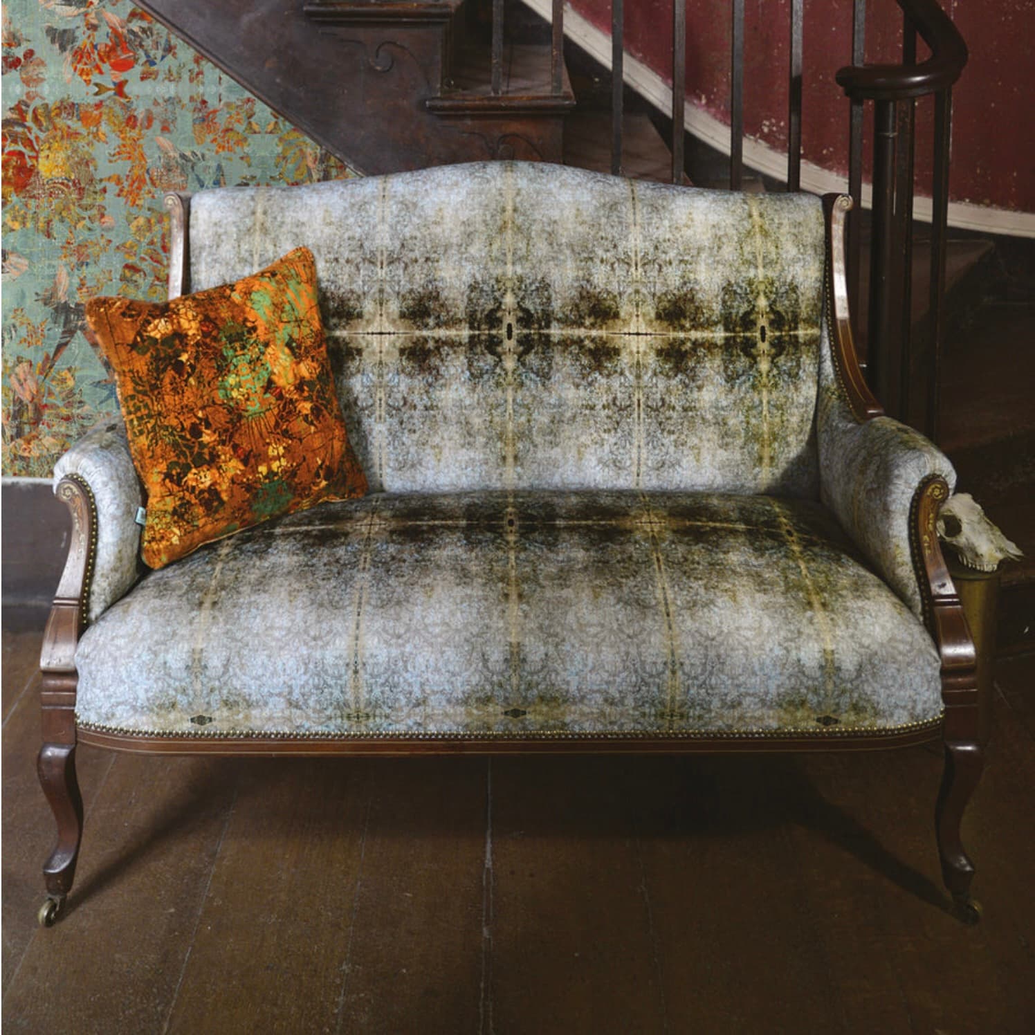 Blackpop | Duprez Green Damask Velvet Fabric - alternate view