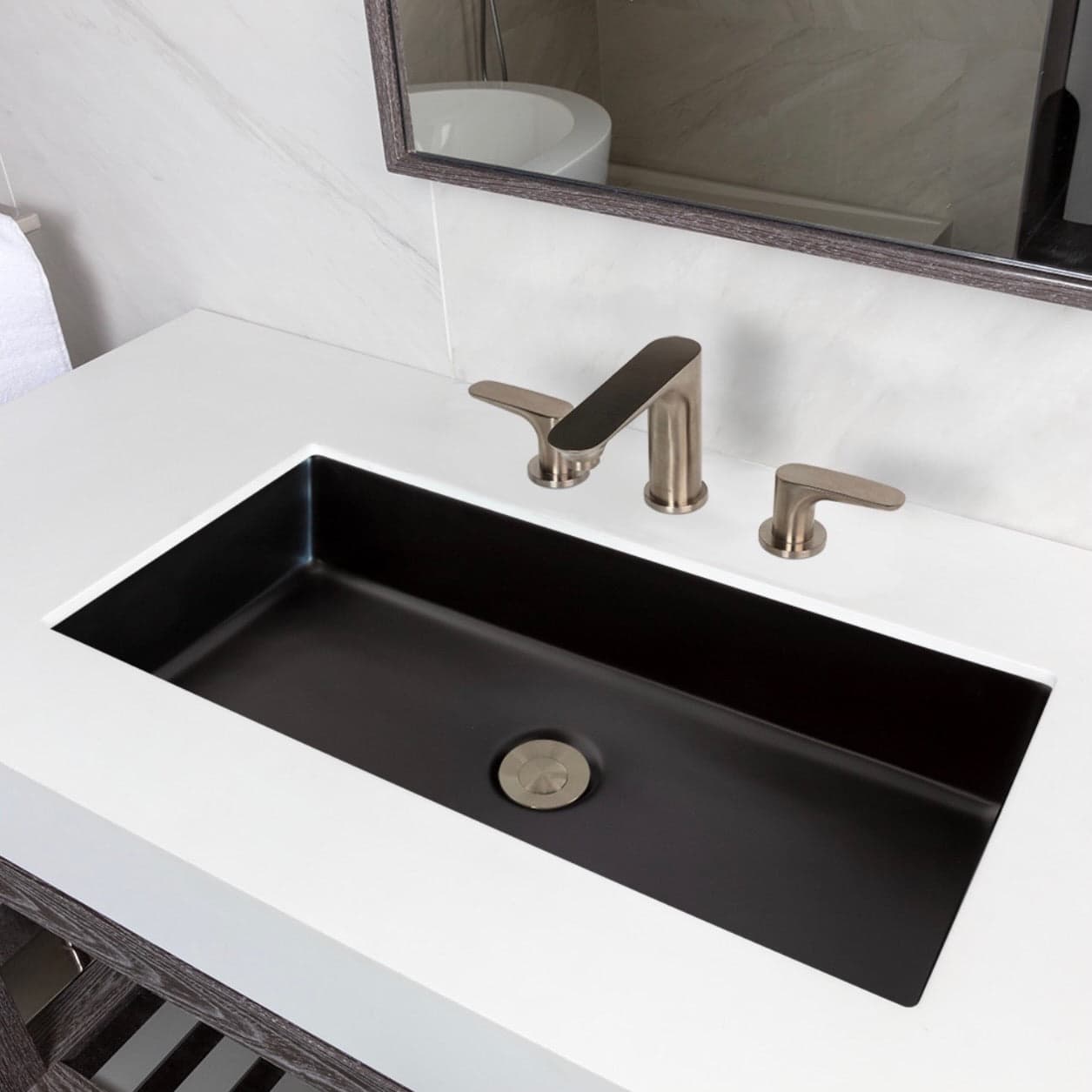 Lacava Cube Undermount Sink in matte black porcelain, 28" wide