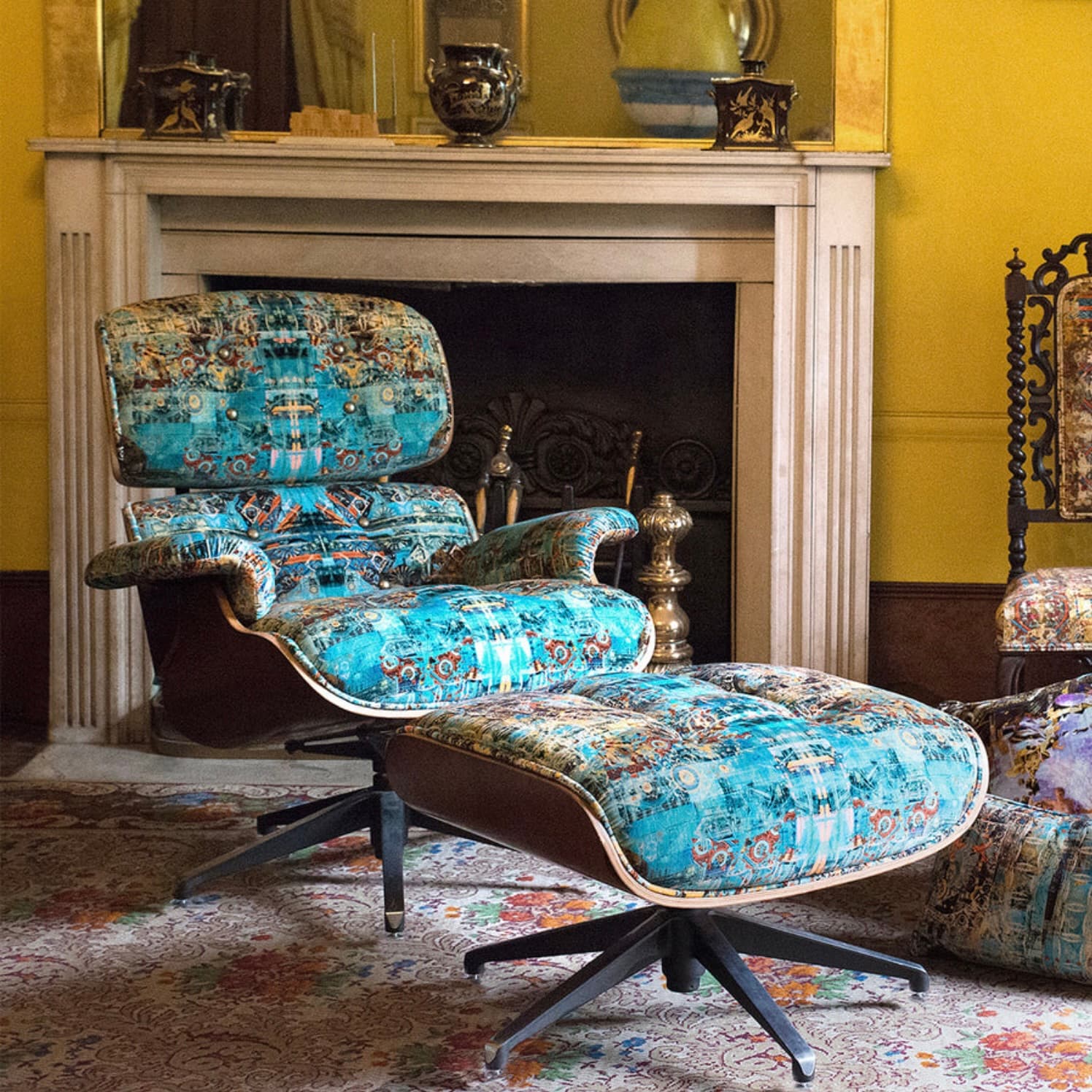 Blackpop | ‘Capriccio’ Blue Tiled Cotton Velvet Fabric - alternate view