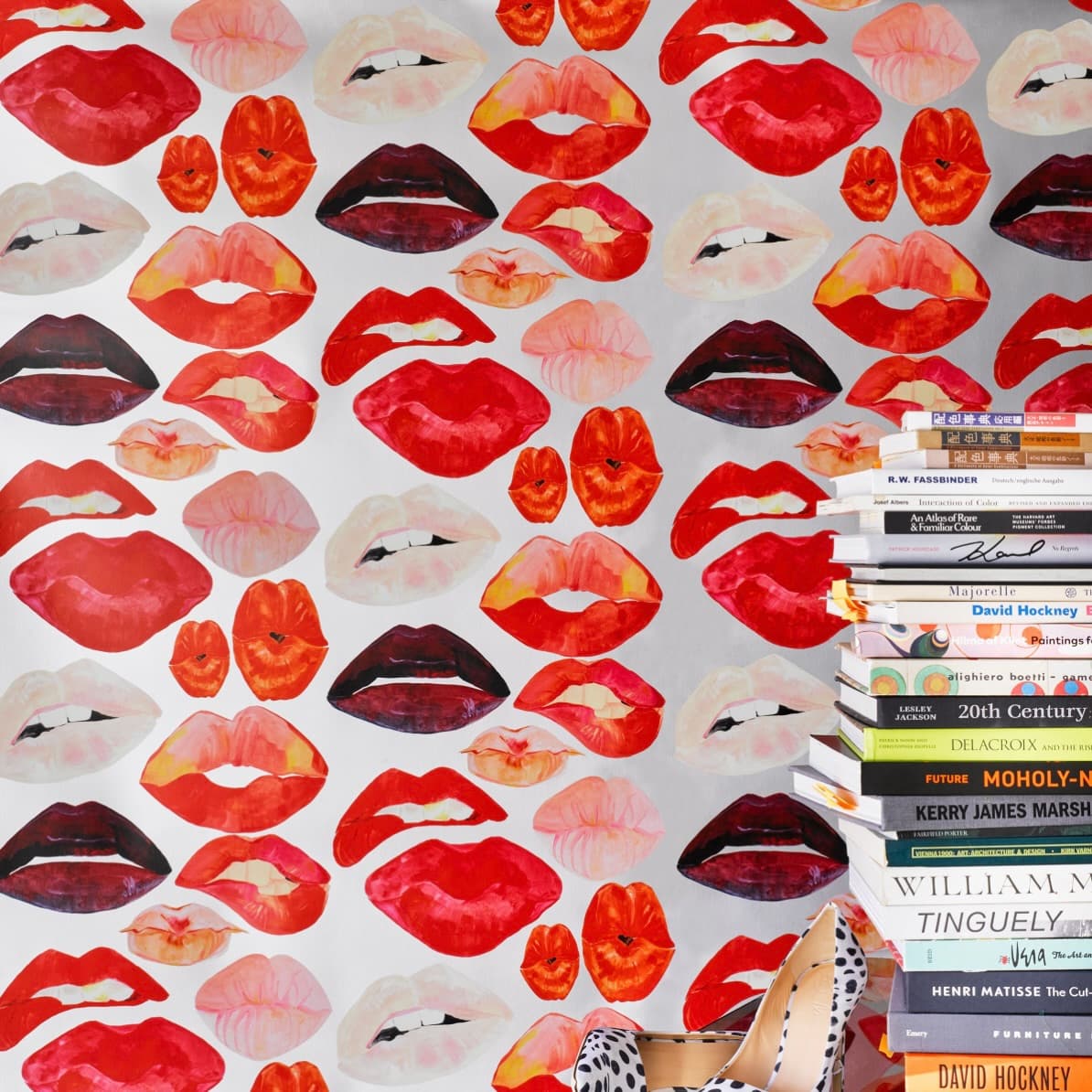 Voutsa | Lips on Metallic Silver Wallpaper - alternate view