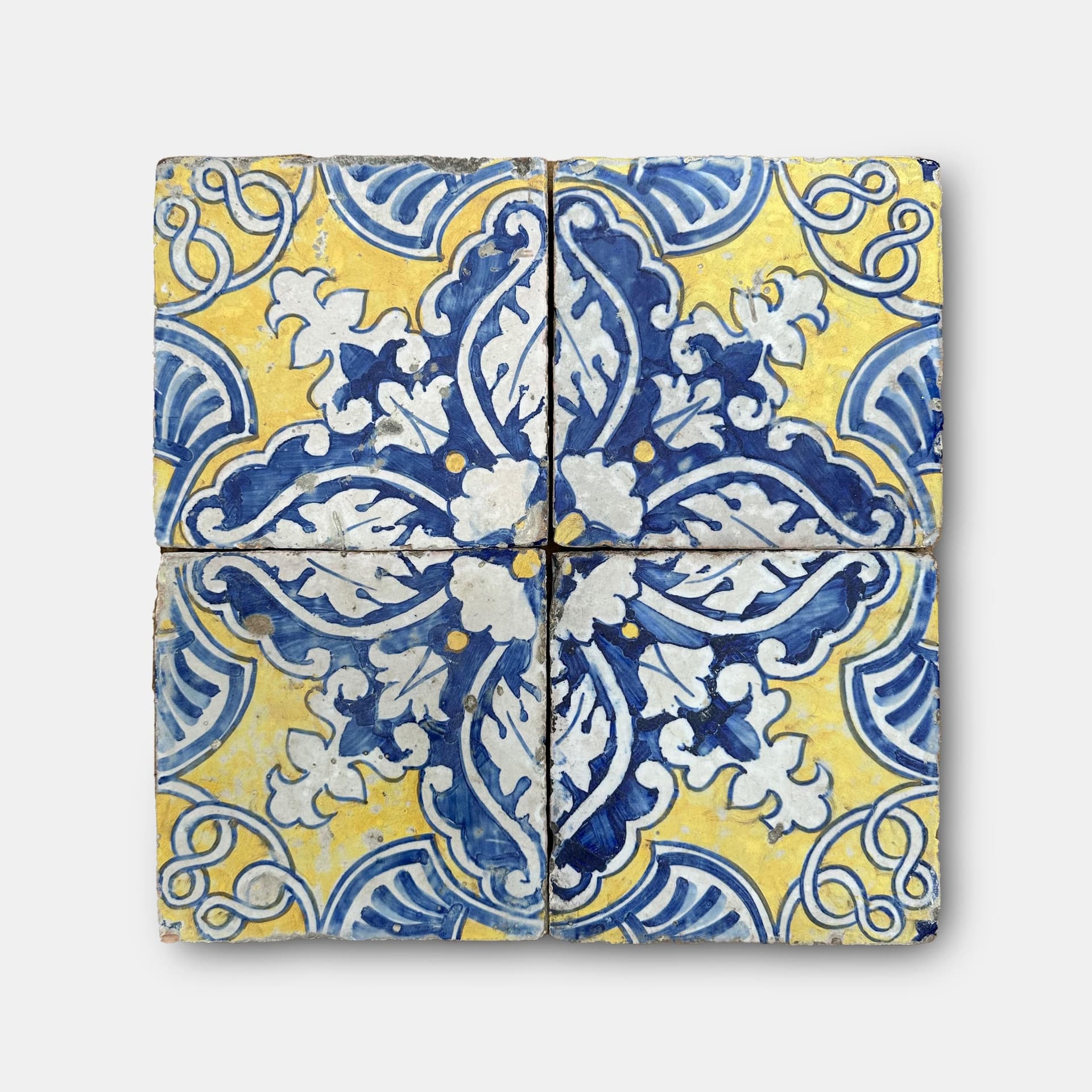 Reclaimed Antique Majolica Tile 8x8 with arabesque design from Italy