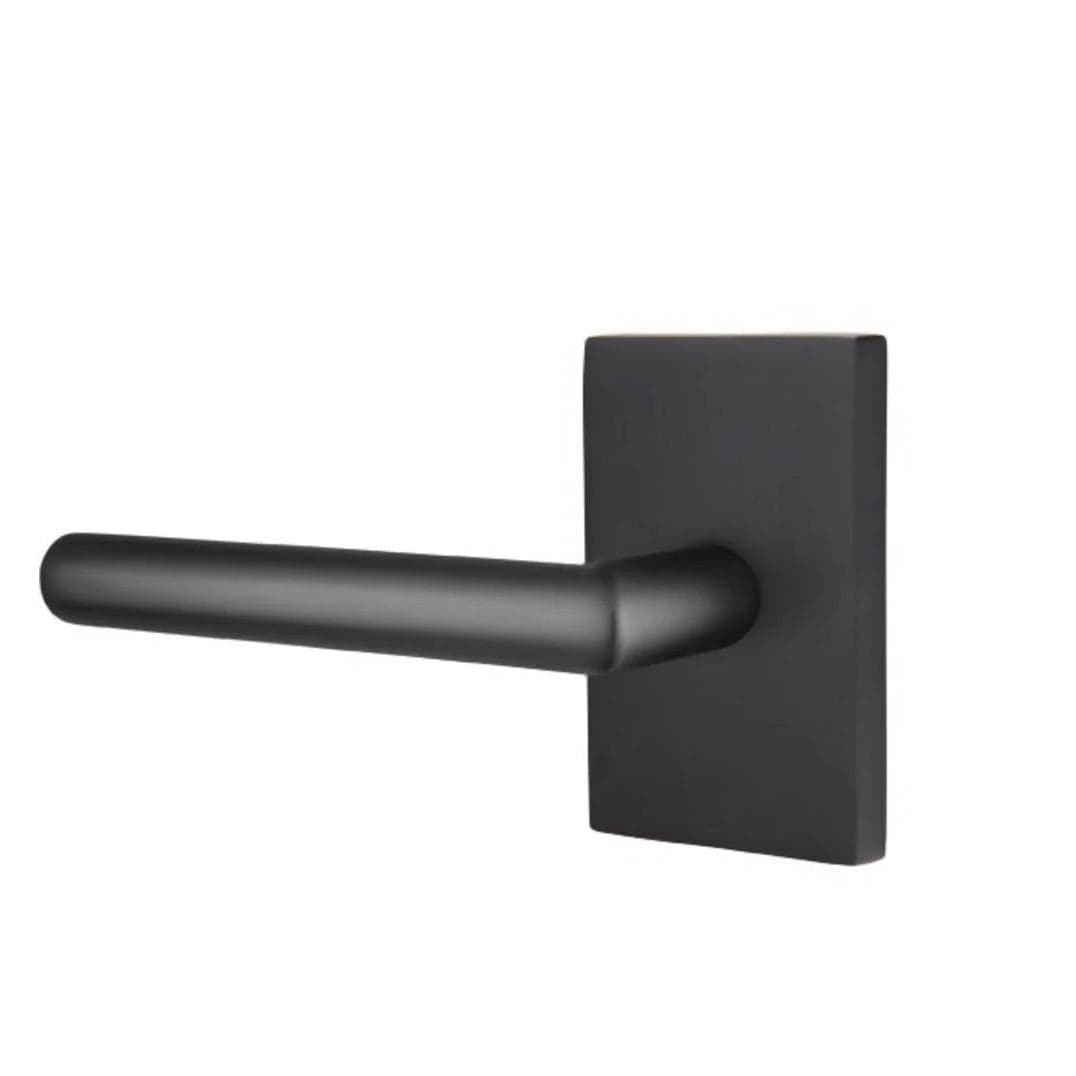 Emtek Stuttgart left hand passage lever set with modern rectangular rose in brass for 2-3/4 in door