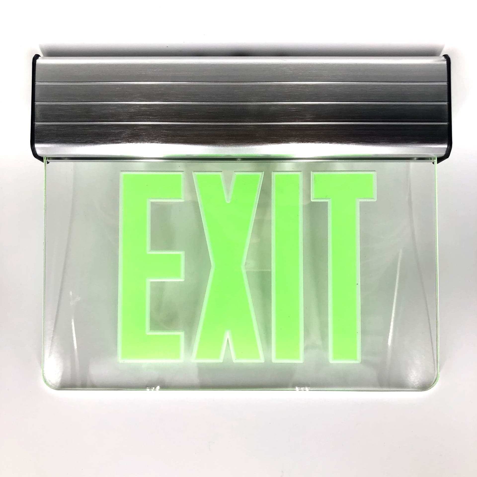 Elite Lighting Recessed LED Edge-Lit Green Letter Clear Panel Exit Sign