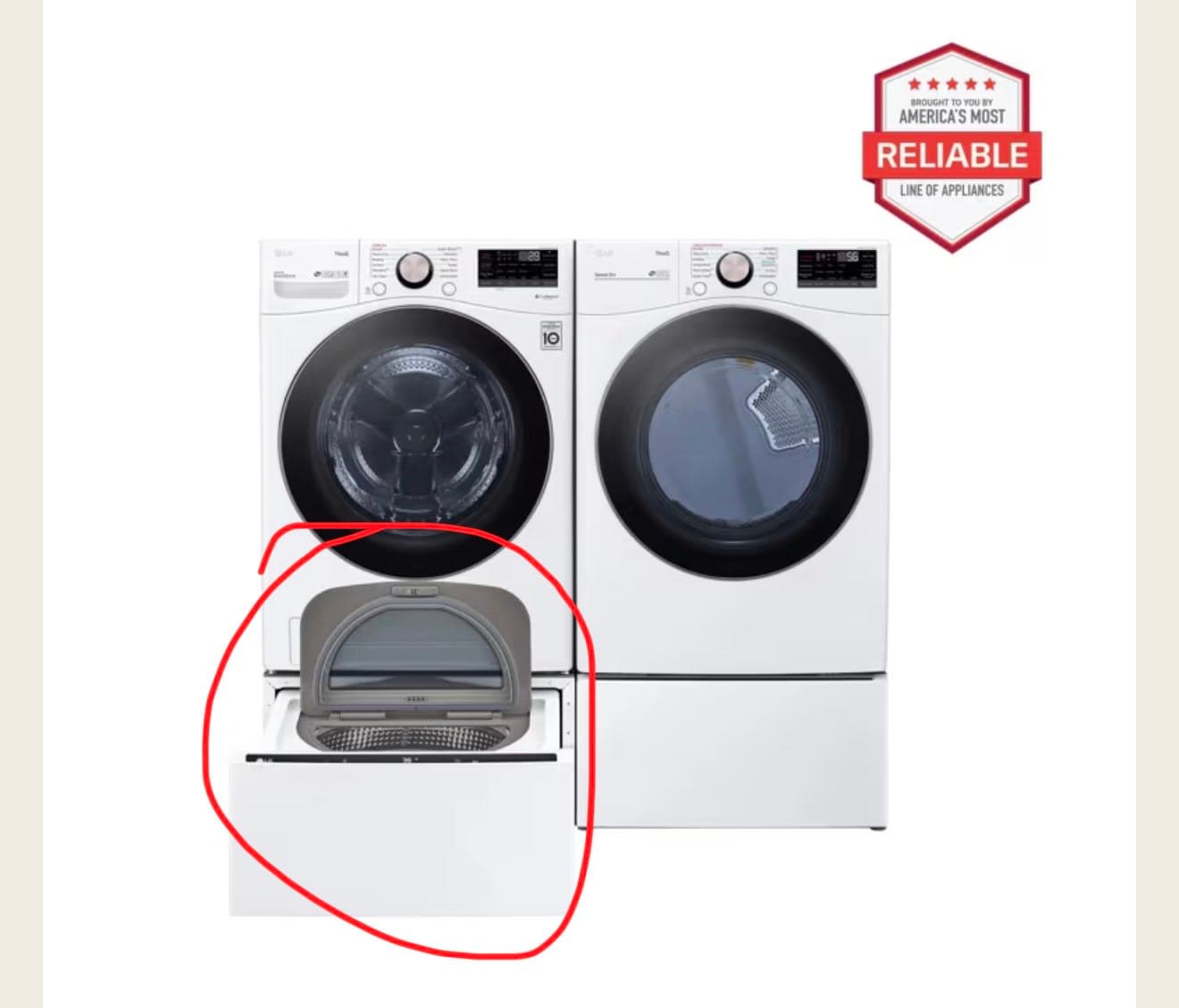 LG pedestal washer, new, compact design fits under full-size washer