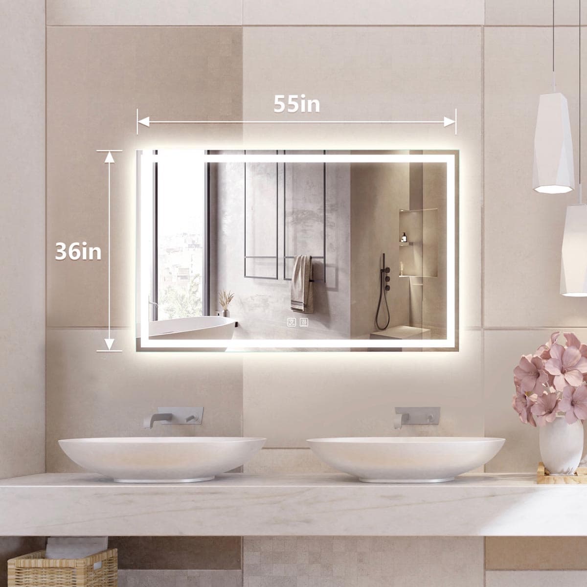Orrin Ellis 36" x 55" LED bathroom mirror, dimmable vanity mirror with anti-fog wall mounted lights