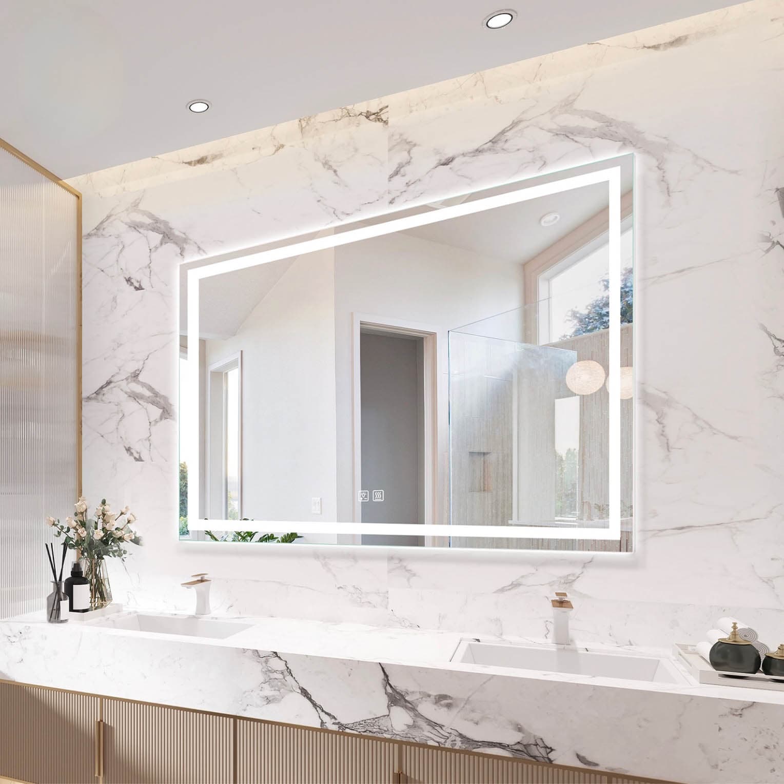 Orrin Ellis | 36" x 55" LED Bathroom Mirror, Dimmable Vanity Mirror Anti-Fog Wall Mounted With Lights - alternate view