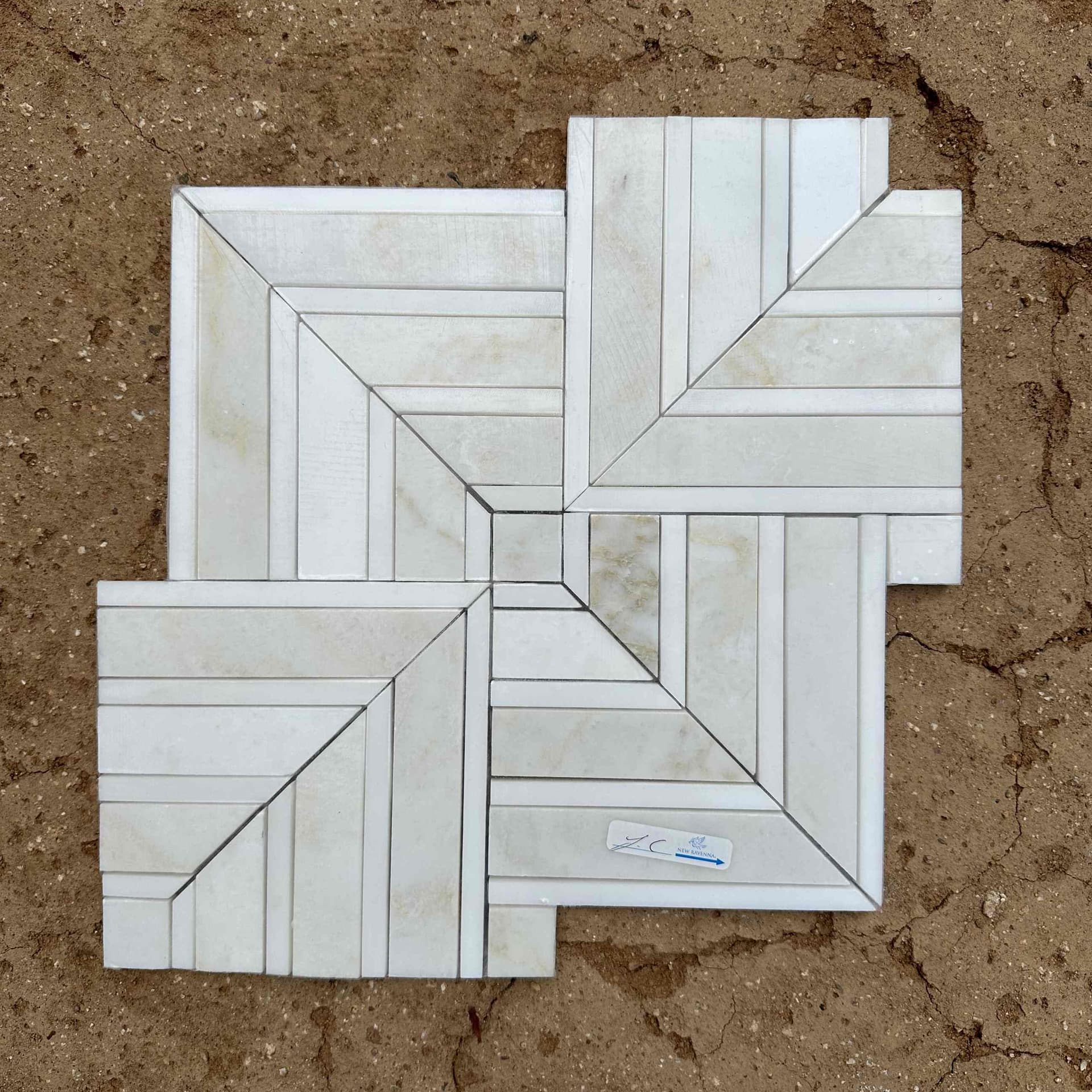 New Ravenna Delauney Studio Line hand-cut mosaic tile in polished Cloud Nine and Dolomite