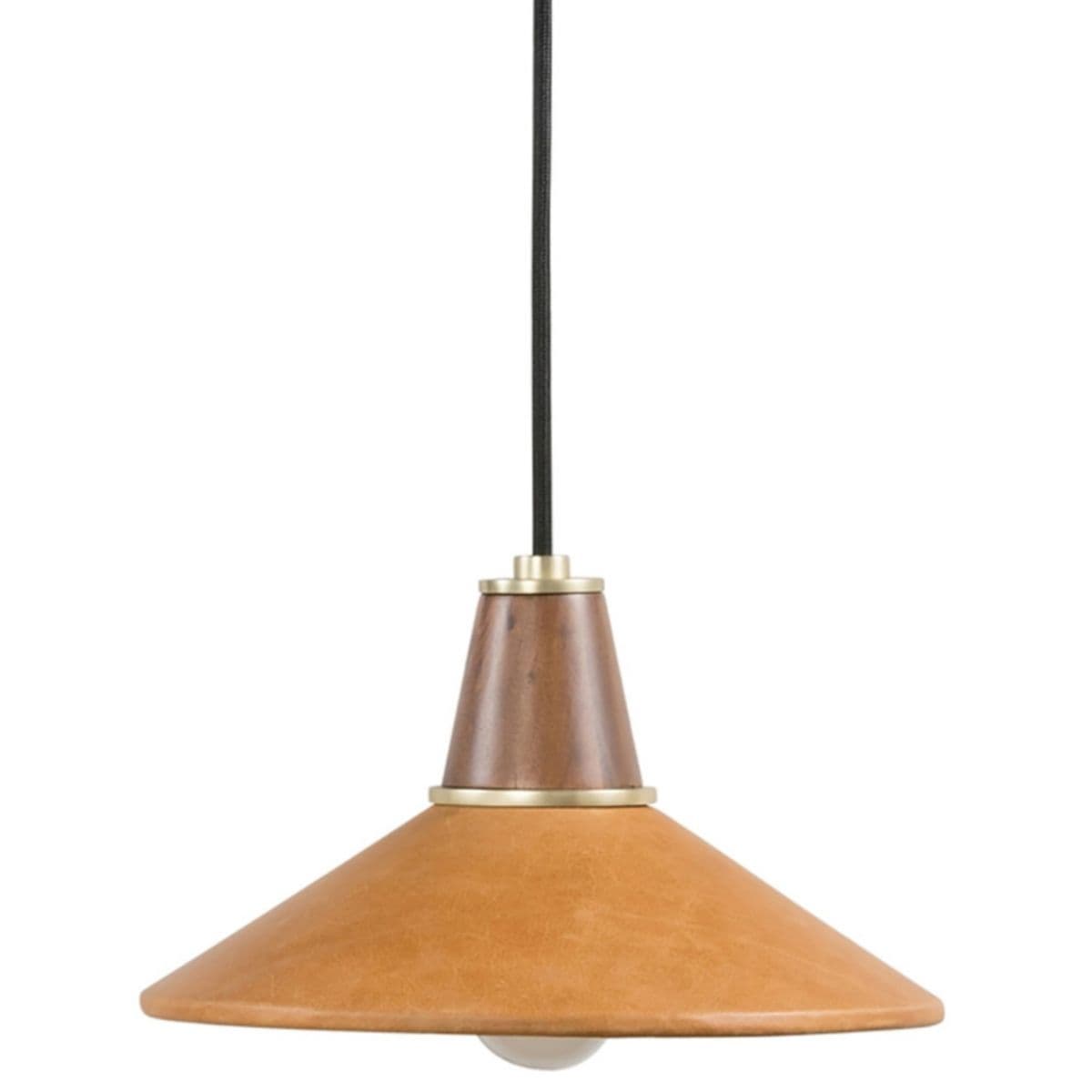 Four Hands Cullen Pendant — Camel Leather with Natural Walnut