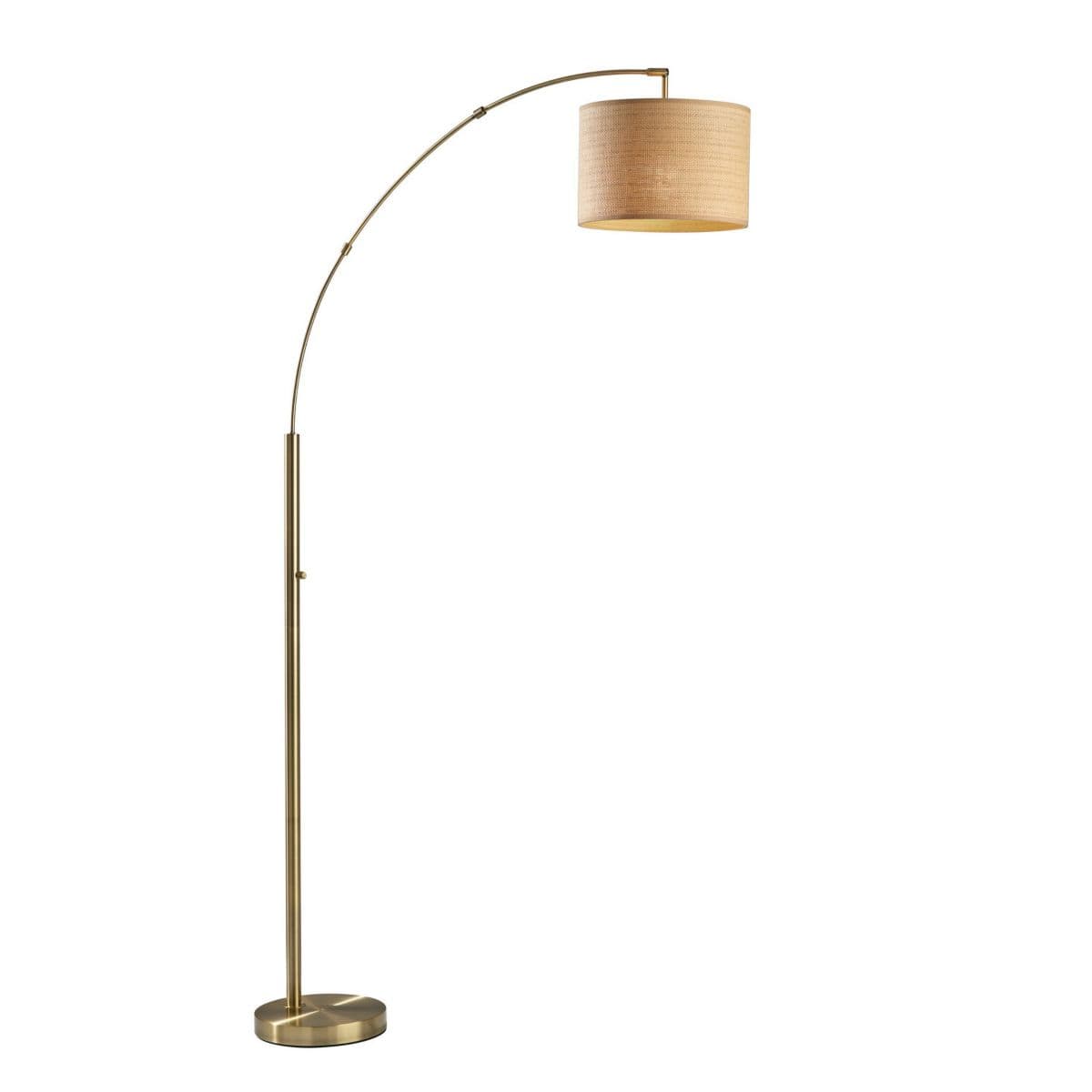 Adesso Bowery Arc Floor Lamp — Antique Brass with Natural Rattan