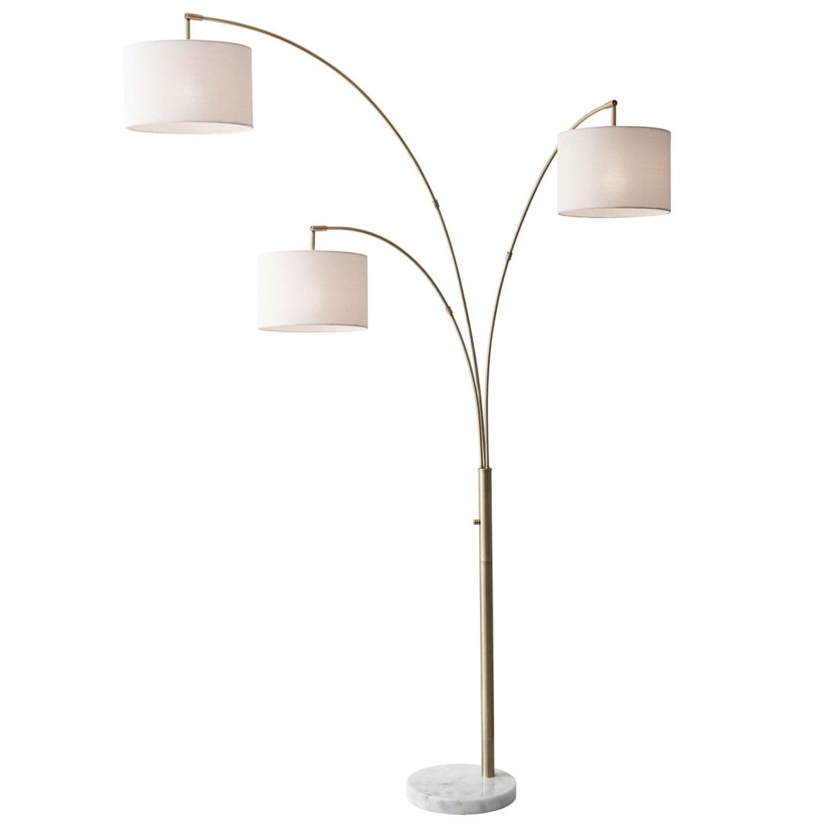 Adesso Bowery 3 Arm Arc Floor Lamp — Antique Brass with Off White