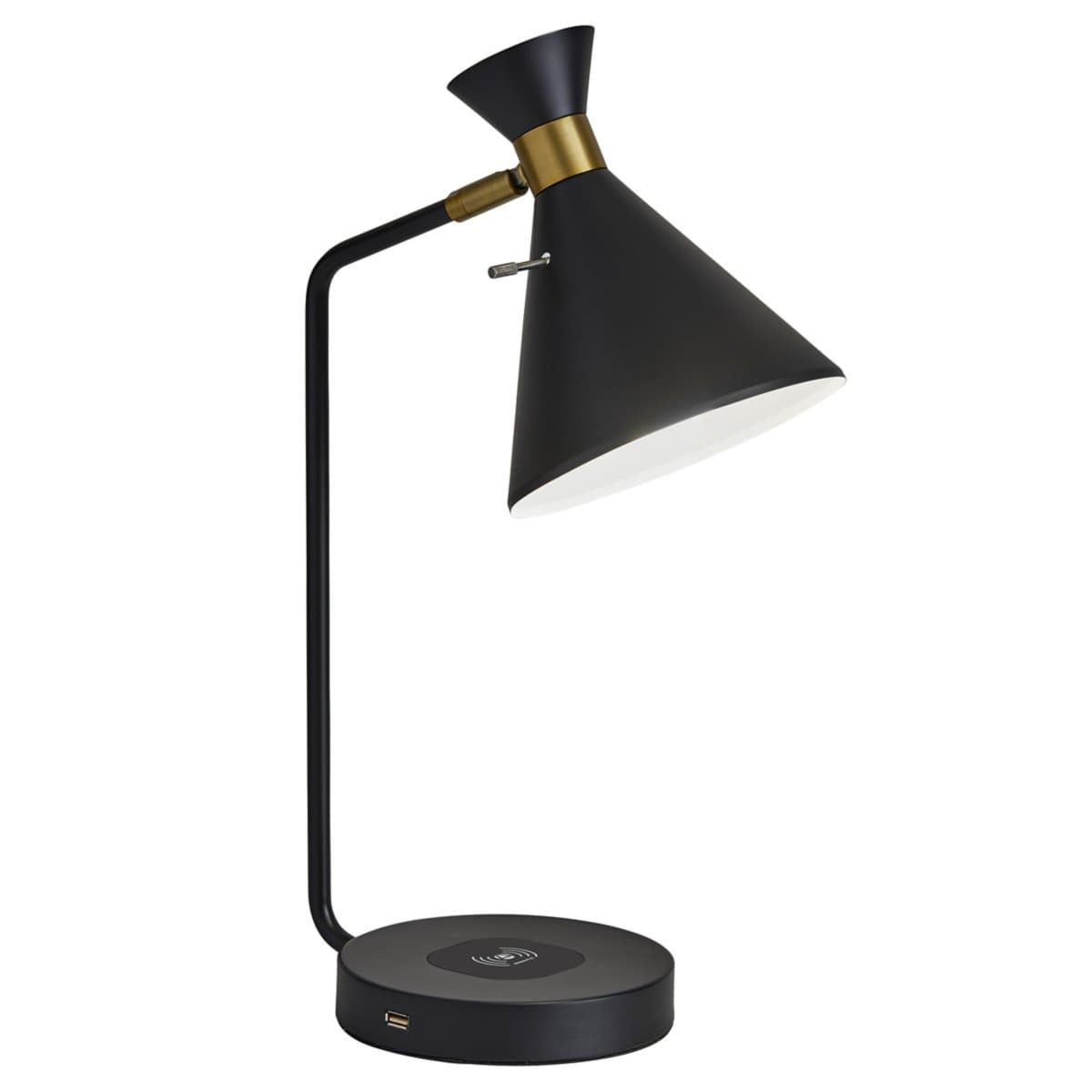 Adesso | Maxine Charge Desk Lamp — Matte Black with Antique Brass Accents
