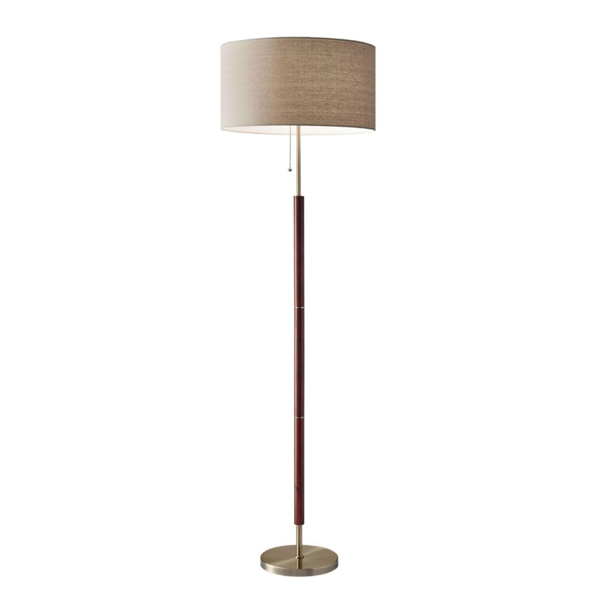 Adesso Hamilton Floor Lamp — Walnut Eucalyptus Wood with Antique Brass