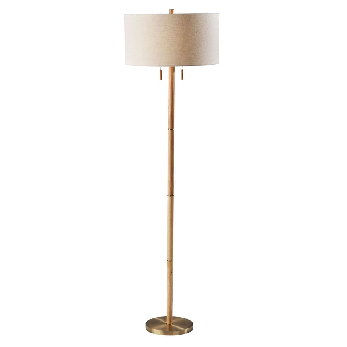 Adesso Madeline Floor Lamp — Natural Rubberwood with Antique Brass