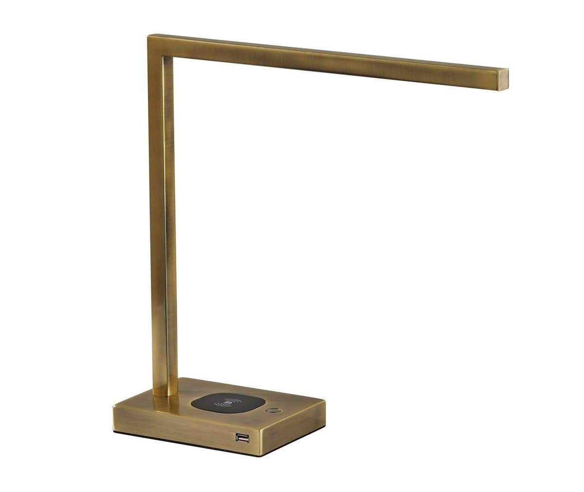 Adesso | Aidan LED Desk Lamp with Wireless Charging Station — Antique Brass