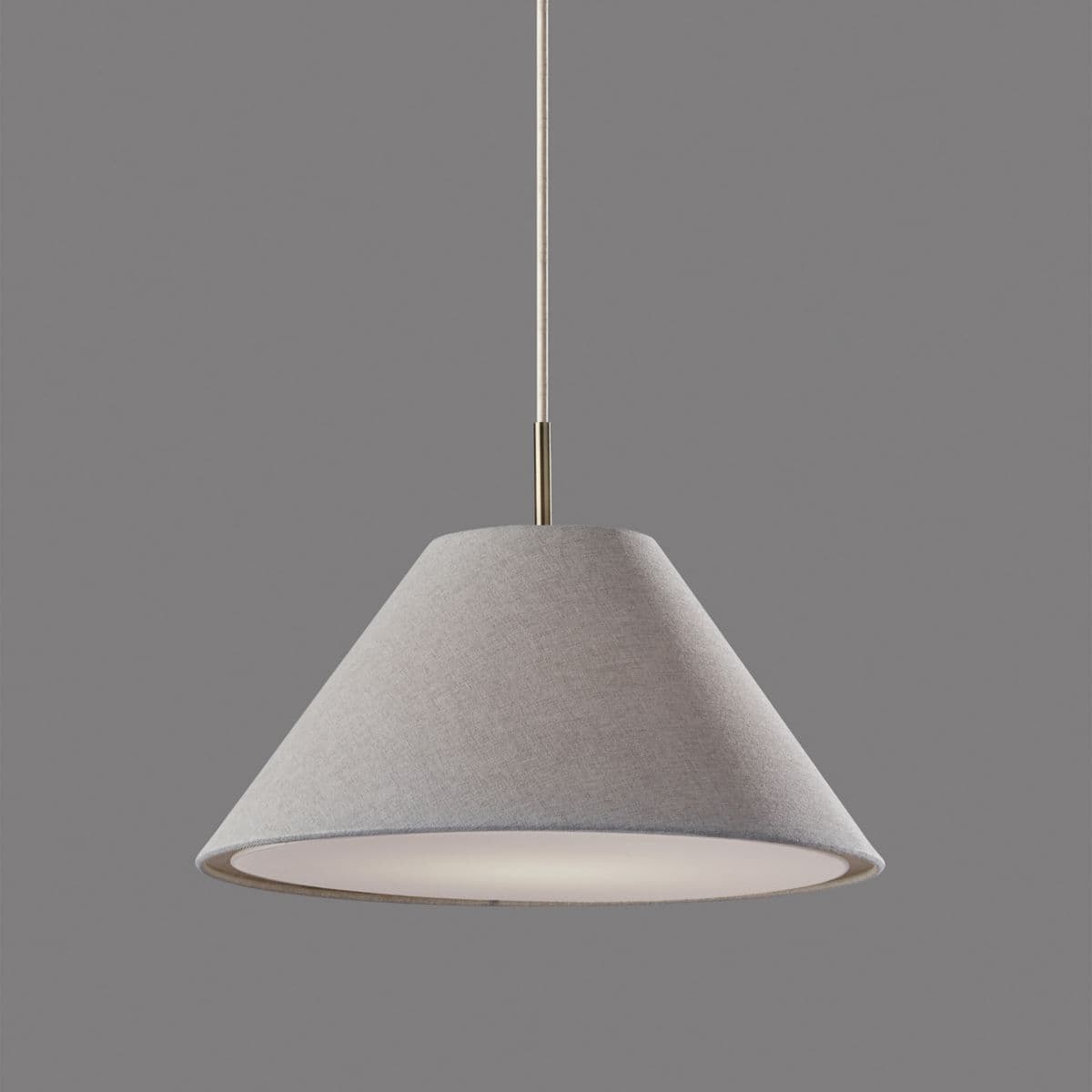 Adesso Hadley Pendant — Light Grey Textured Fabric and Antique Brass