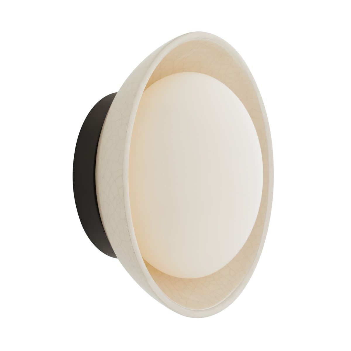 Arteriors | Glaze Round Wall Sconce — Ivory Stained Crackle with Blackened Steel