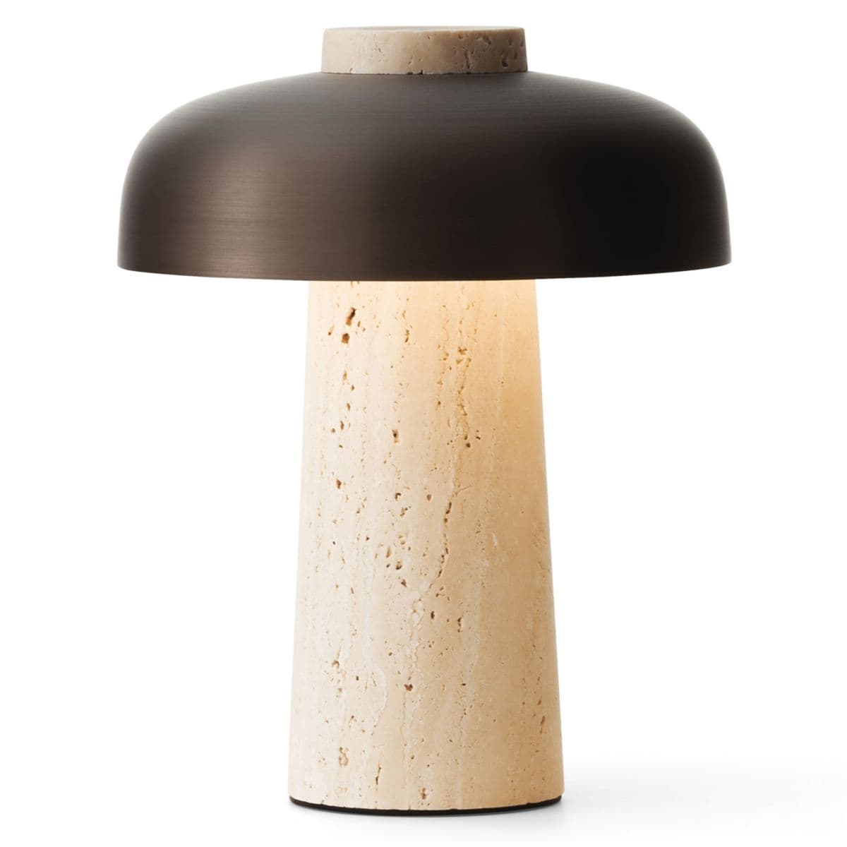 Audo Copenhagen | Reverse Rechargeable LED Table Lamp — Sand Travertine Base with Bronzed Brass Shade
