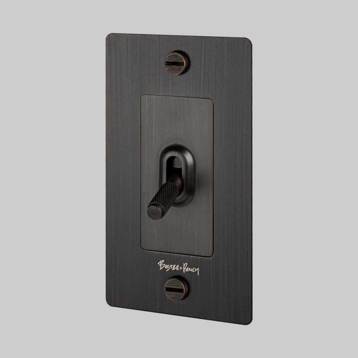 Buster + Punch Toggle Switch — Smoked Bronze, 1-Gang, With Logo, Cross