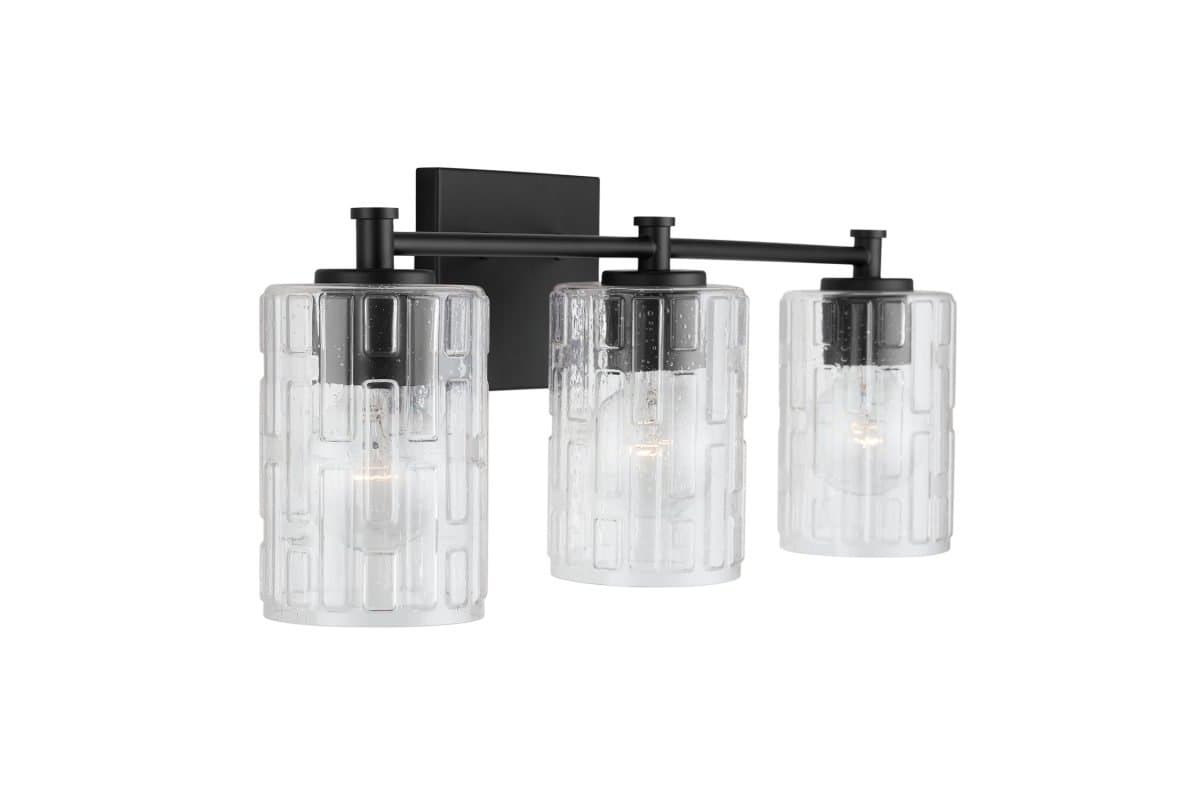 Capital Lighting | Seeded Impressed Glass Bath Bar — Matte Black, 3