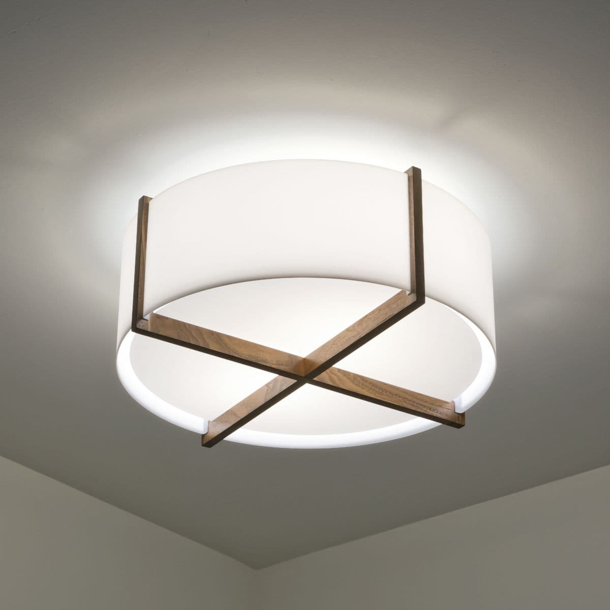 Cerno Plura Flushmount — Walnut, Frosted Polymer, 24 inch Diameter, 2700K Led