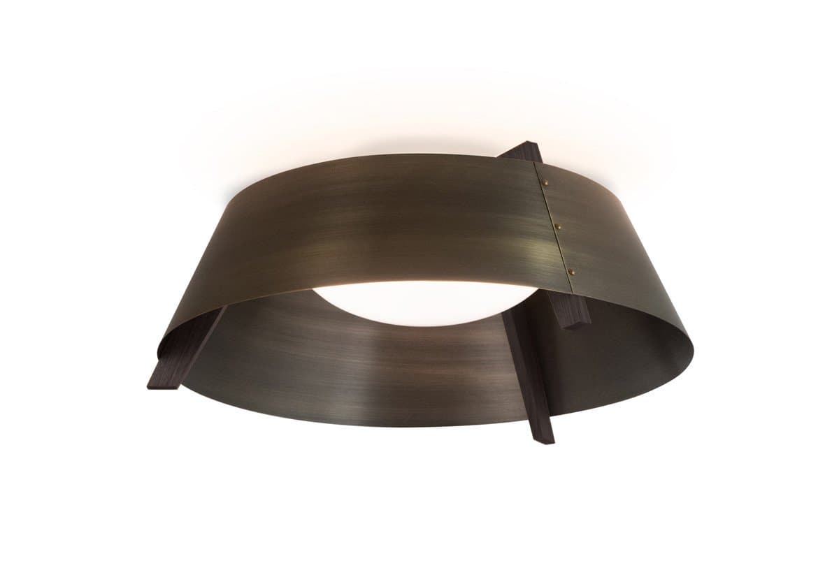 Cerno | Casia Flushmount — Distressed Brass, Dark Stained Walnut, Medium