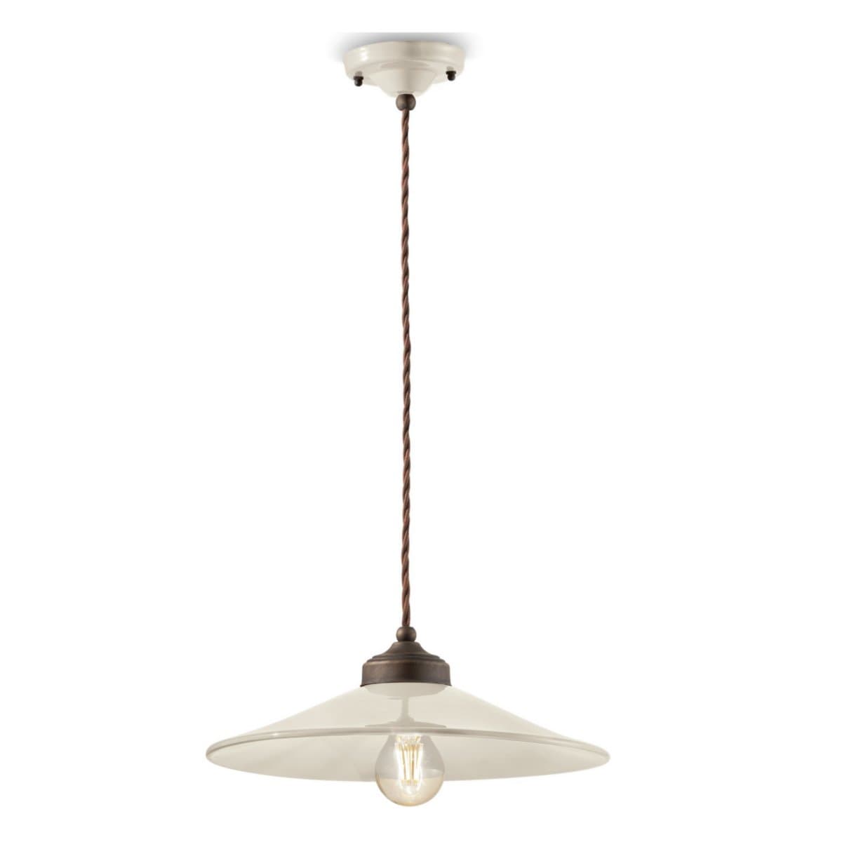 Ferroluce | Retro Ceramic Pendant — Refined Bianco, 11.8 Inch