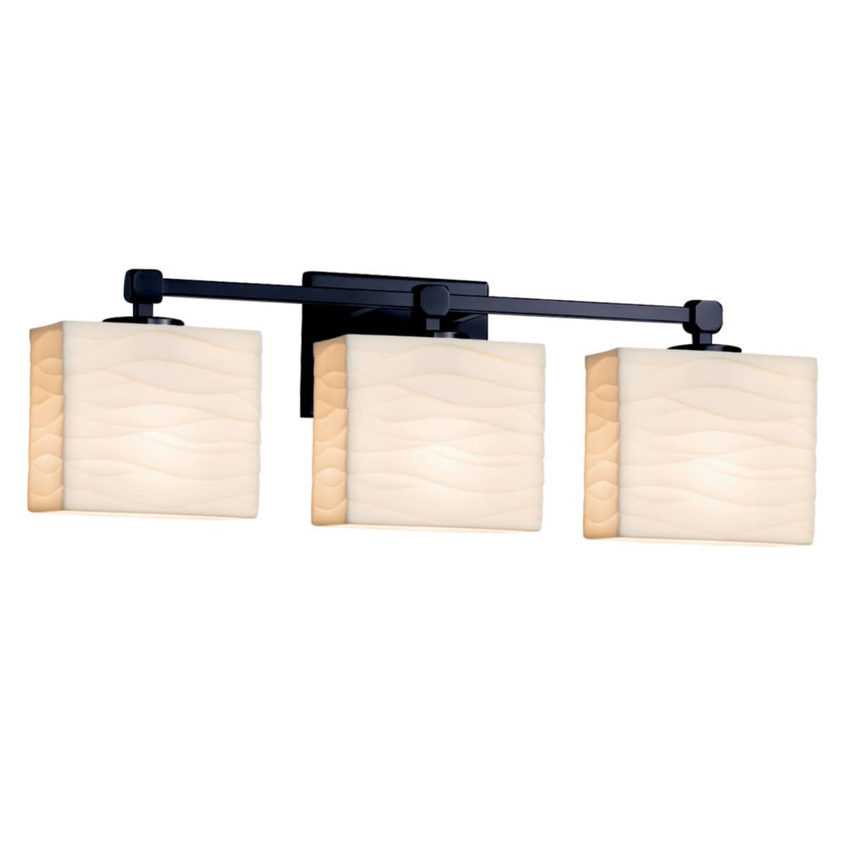 Justice Design Group | Porcelina Tetra Vanity Light - Rectangle Shade — Matte Black Shade, Waves, Incandescent, 3